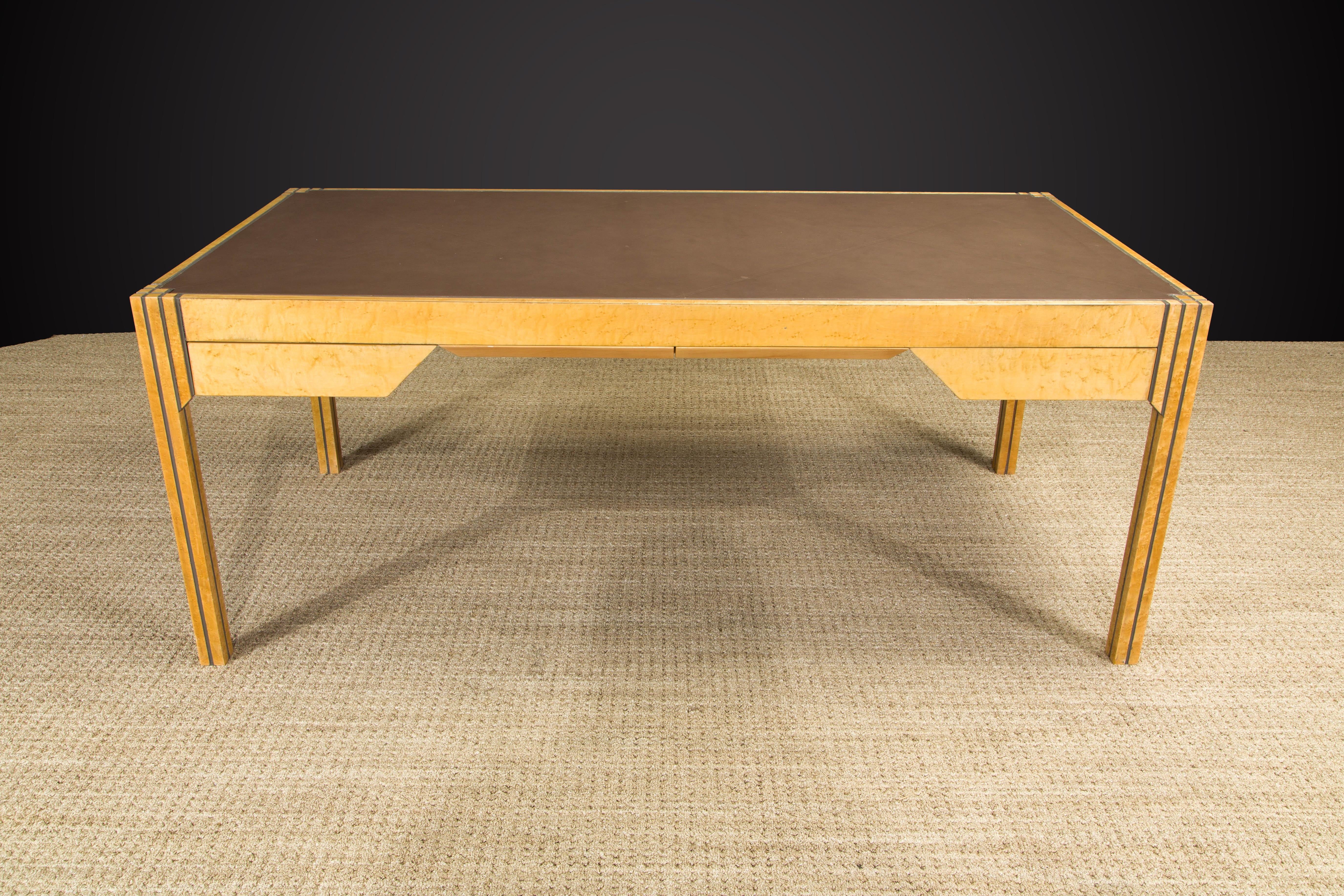 American Pierre Paulin for Baker Bird's-Eye Maple and Leather Top Geometric Desk, 1984 