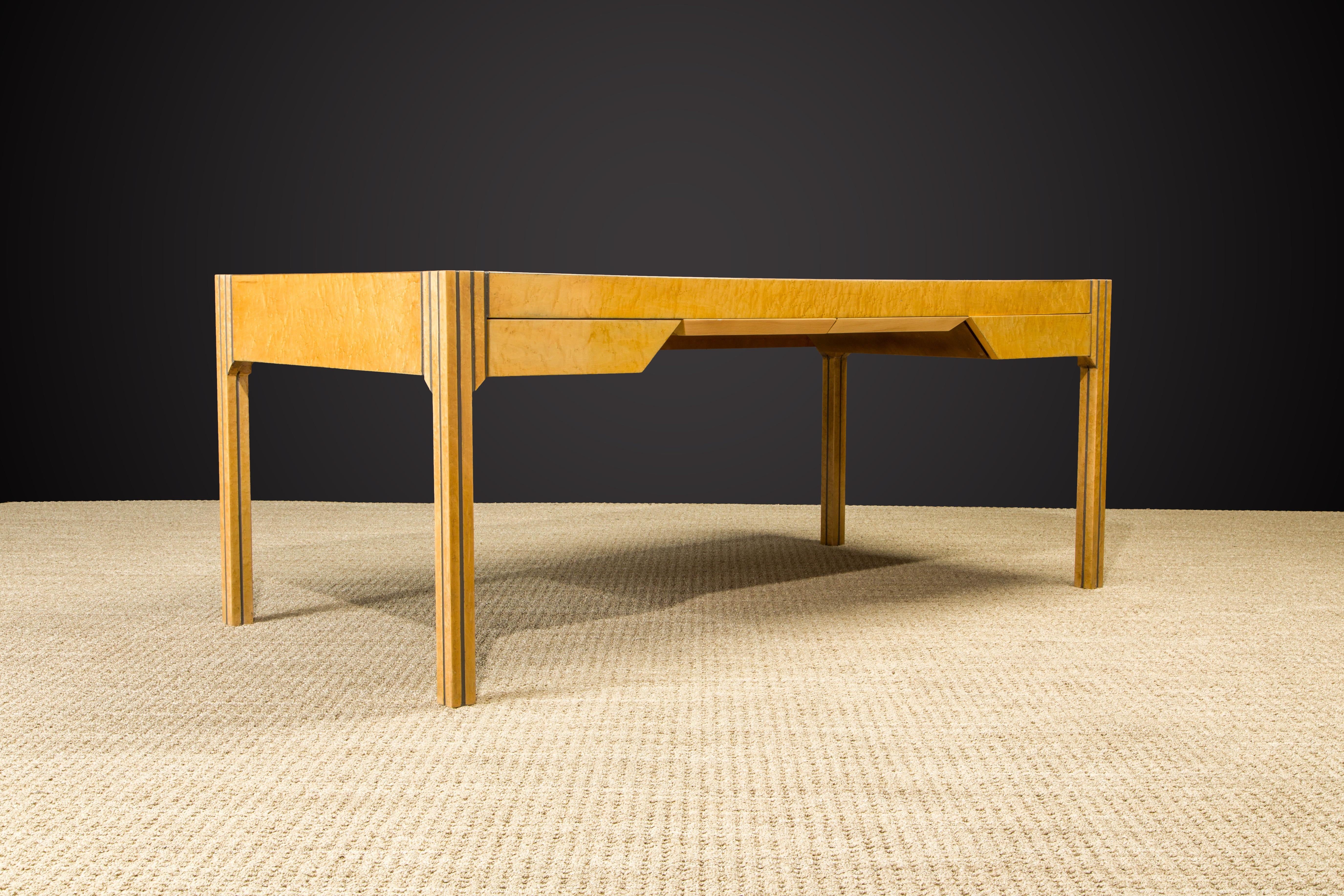 Late 20th Century Pierre Paulin for Baker Bird's-Eye Maple and Leather Top Geometric Desk, 1984 