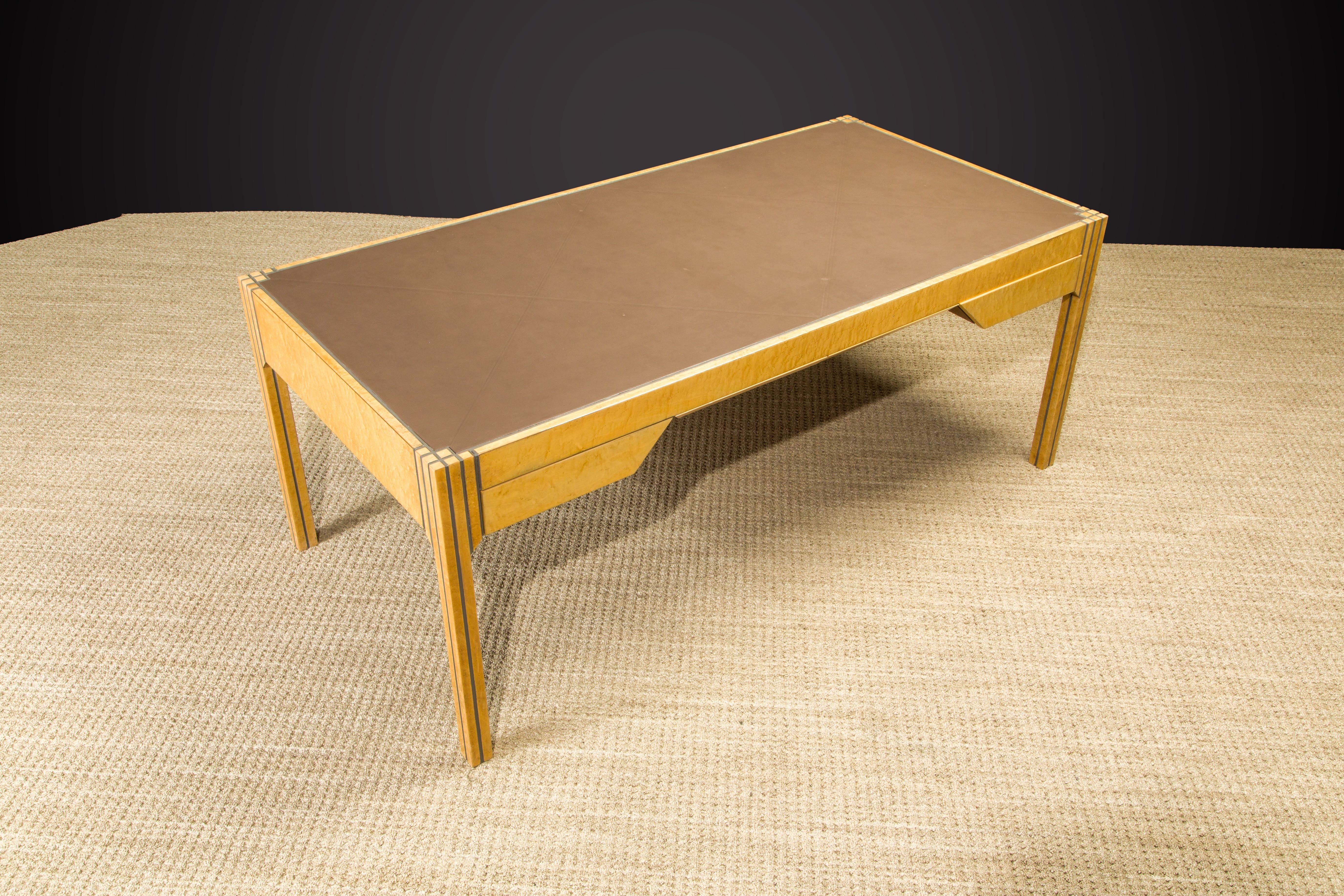 Pierre Paulin for Baker Bird's-Eye Maple and Leather Top Geometric Desk, 1984 1