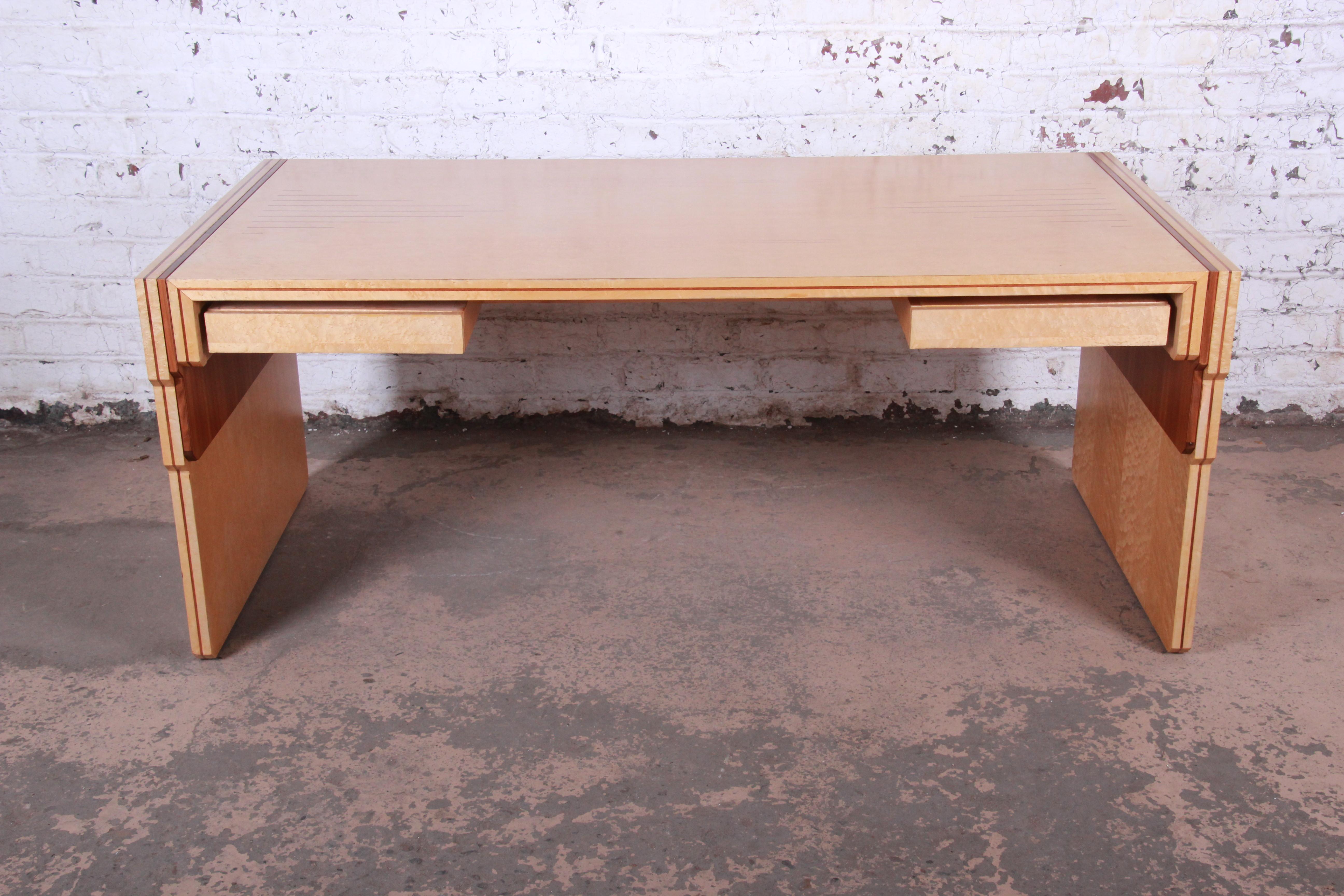 Late 20th Century Pierre Paulin for Baker Bird's-Eye Maple Art Deco Executive Desk, Newly Restored