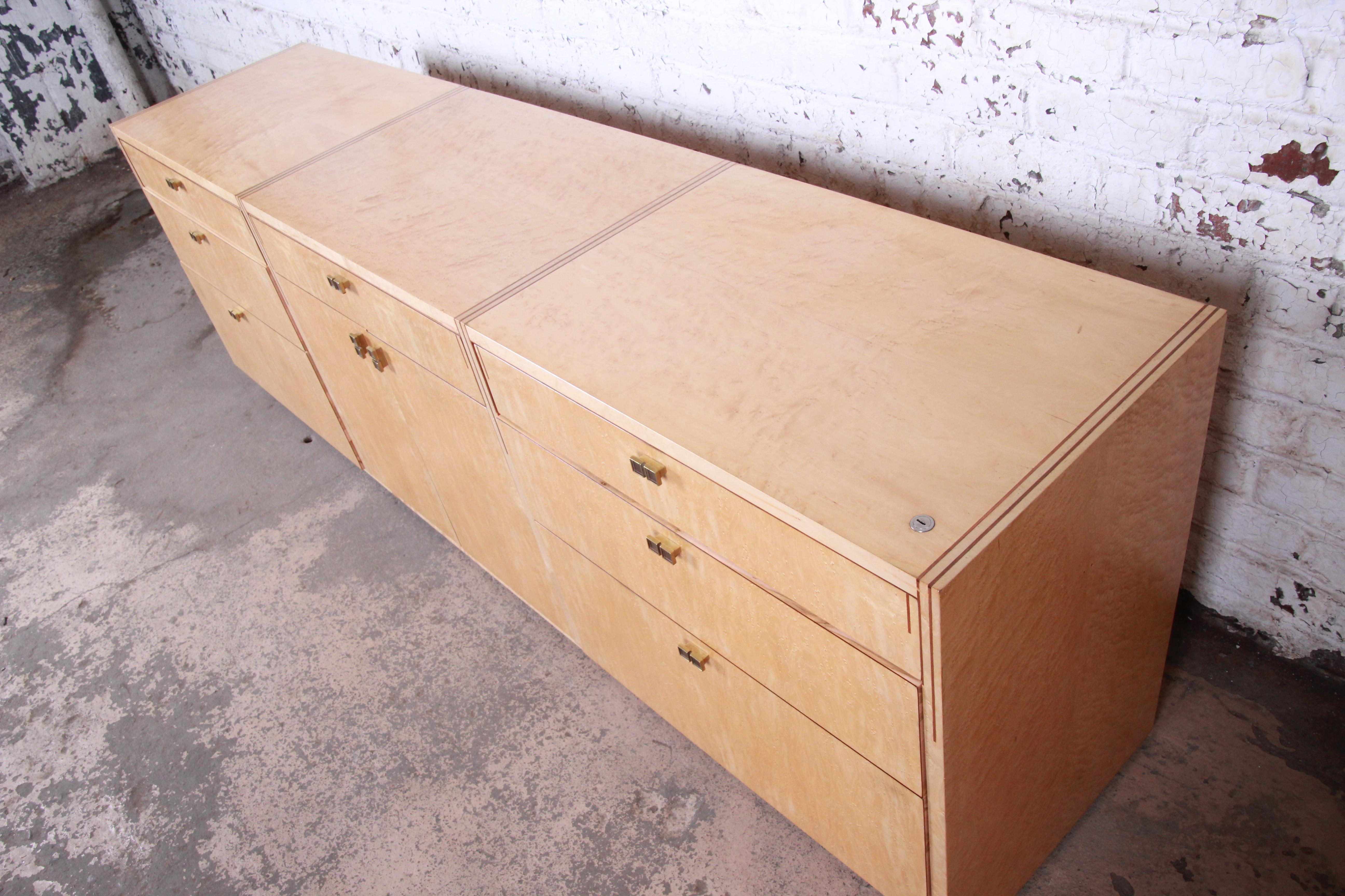 Late 20th Century Pierre Paulin for Baker Bird's-Eye Maple Modern Art Deco Credenza, Restored