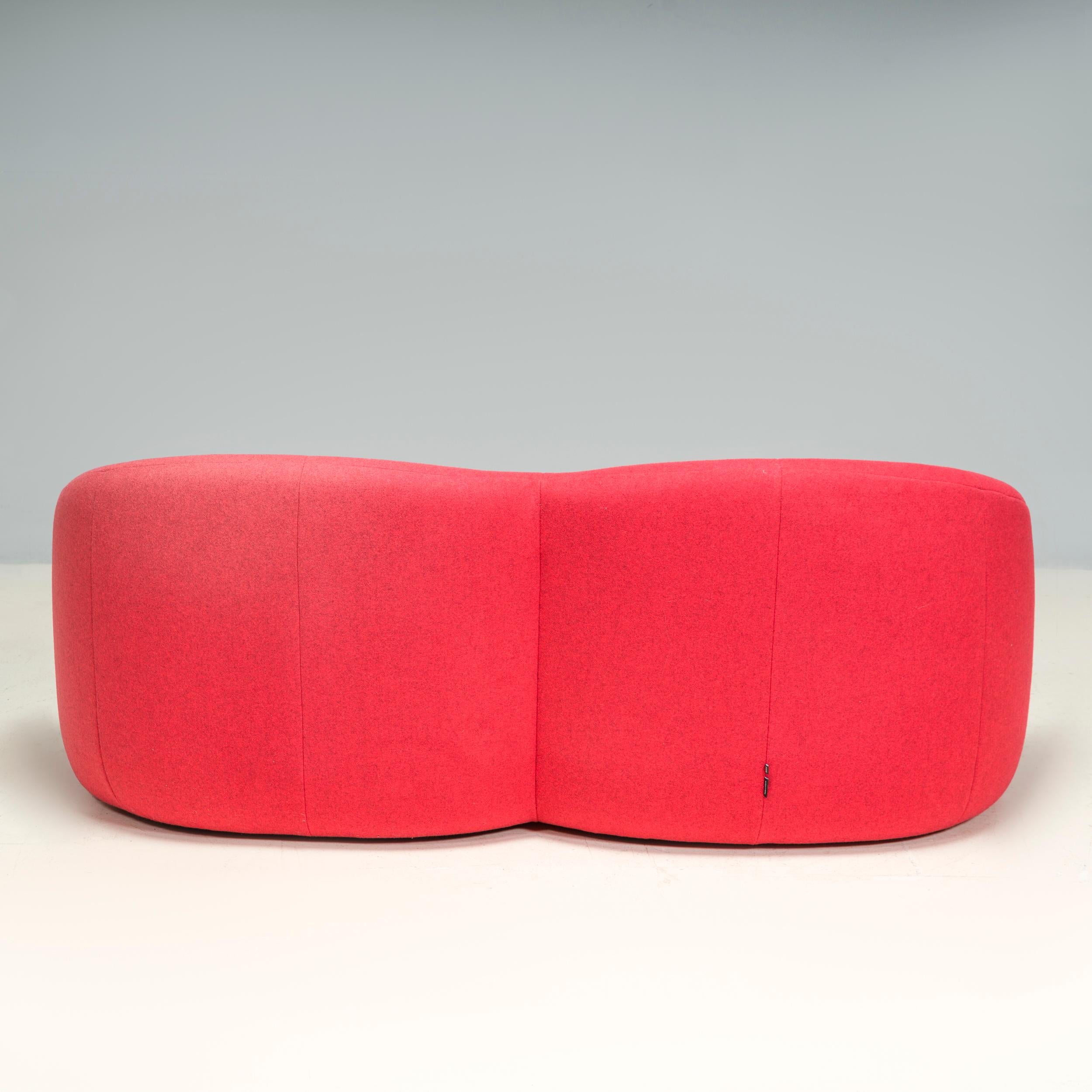 Pierre Paulin für Ligne Roset Rotes Loveseat-Sofa aus Pumpkin mit 2 Etagen und rotem Stoff im Zustand „Gut“ im Angebot in London, GB