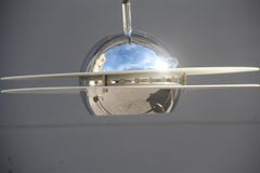 French Ceiling Lamp White Silver Round Ufo Design Pop Art, 1960