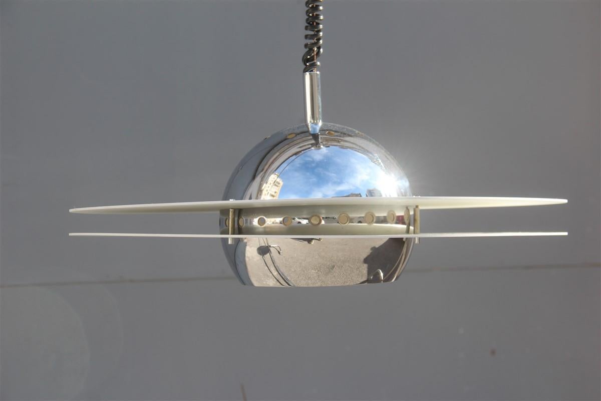 Mid-20th Century Pierre Paulin French Ceiling Lamp White Silver Round Ufo Design Pop Art, 1960 For Sale