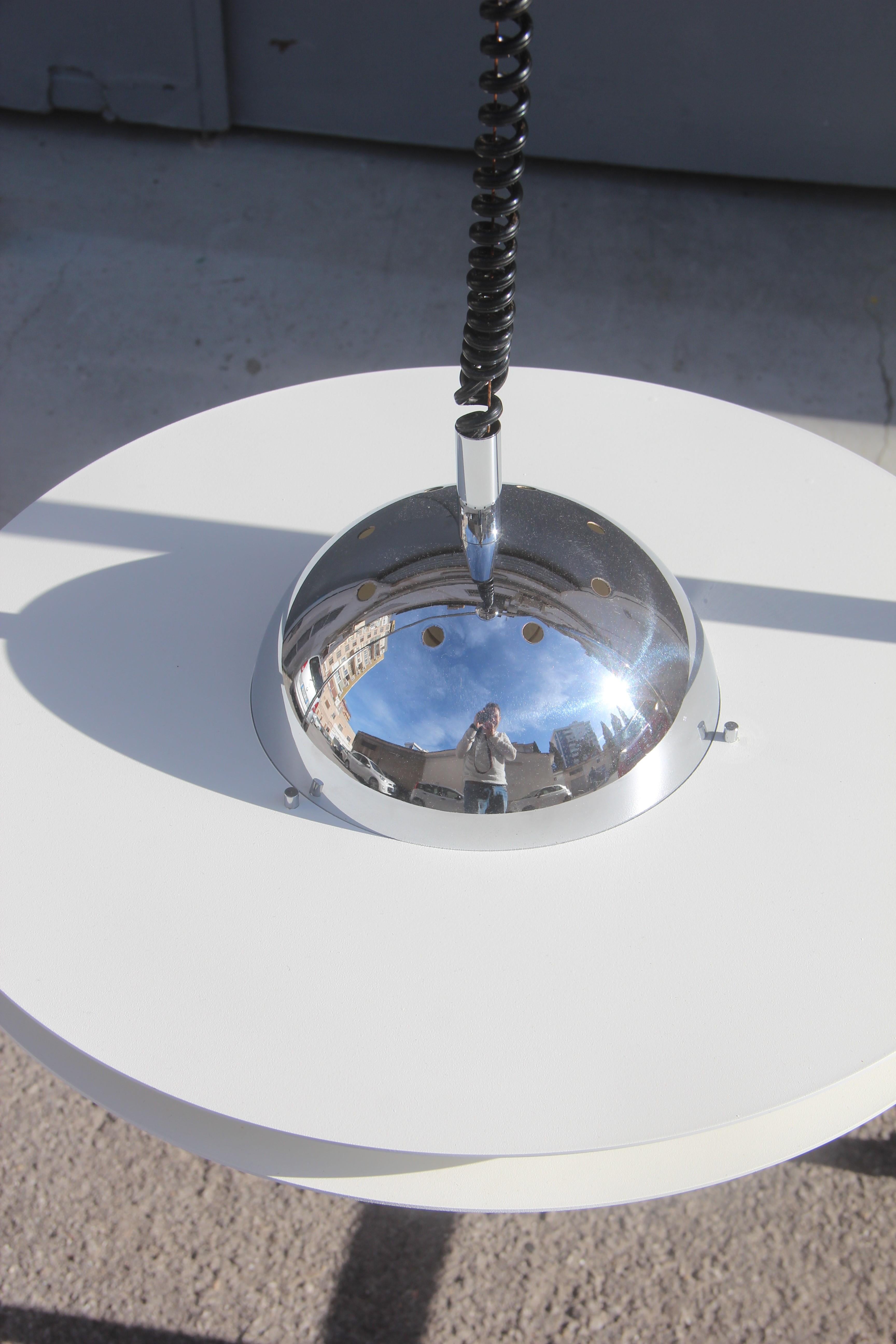 Chrome Pierre Paulin French Ceiling Lamp White Silver Round Ufo Design Pop Art, 1960 For Sale