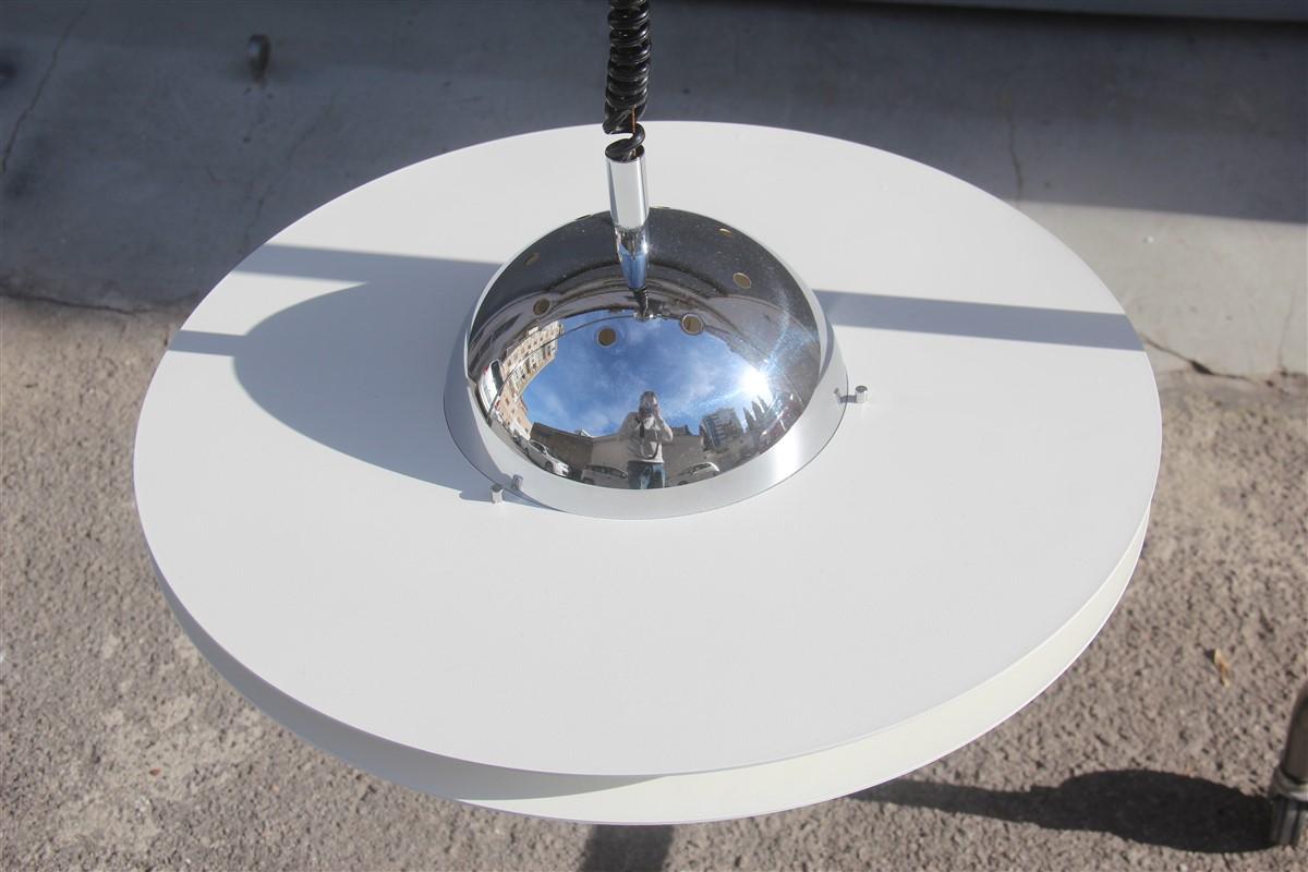 Pierre Paulin French Ceiling Lamp White Silver Round Ufo Design Pop Art, 1960 For Sale 1