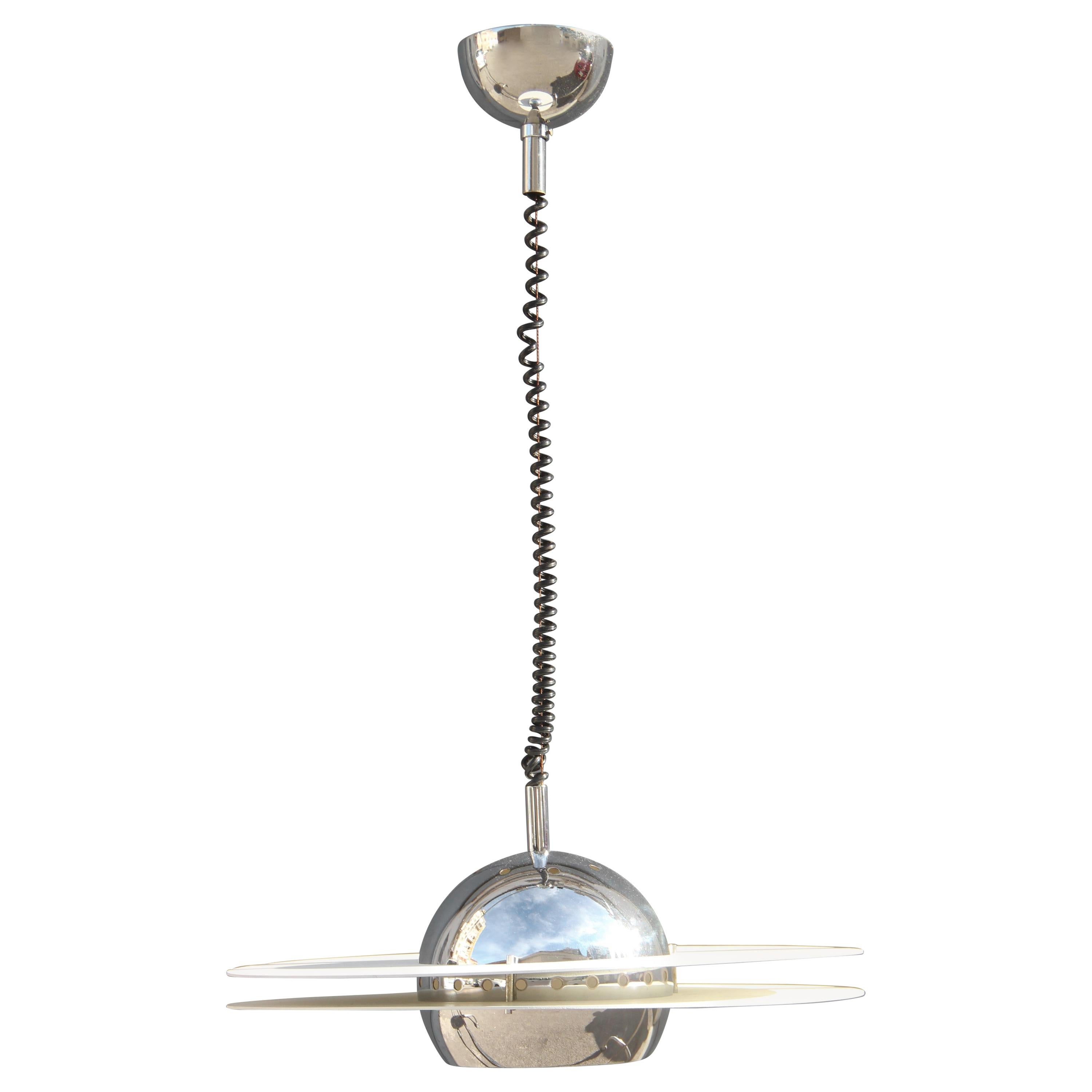 Pierre Paulin French Ceiling Lamp White Silver Round Ufo Design Pop Art, 1960 For Sale