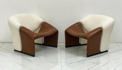 1st Edition Pierre Paulin Groovy Chairs, Artifort F580, Ivory Boucle and Leather