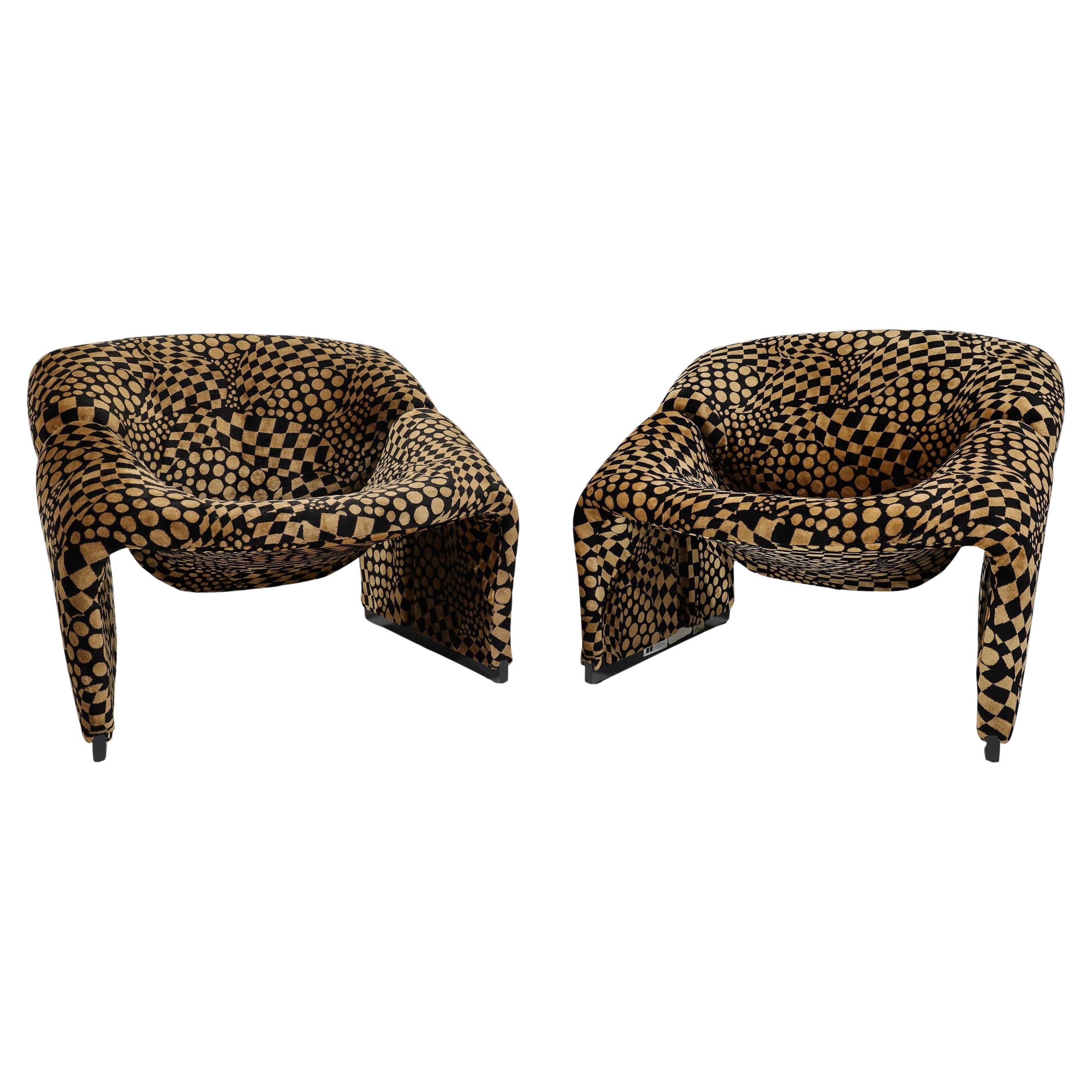 Pierre Paulin Chaises Groovy en velours Jack Lenor Larsen en vente