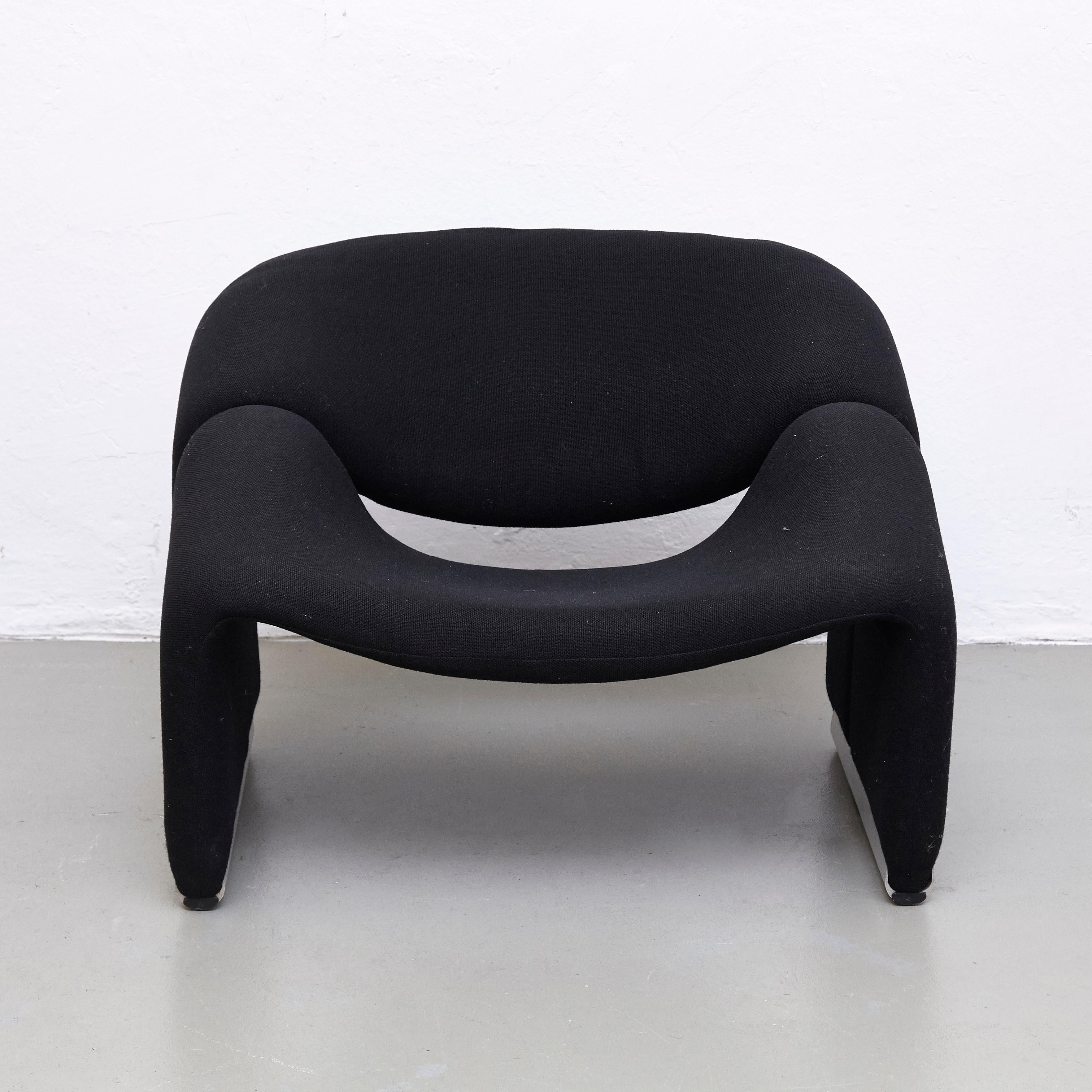 Mid-Century Modern Pierre Paulin, Mid Century Modern, Black Upholstered Groovy Lounge Chair, 1970