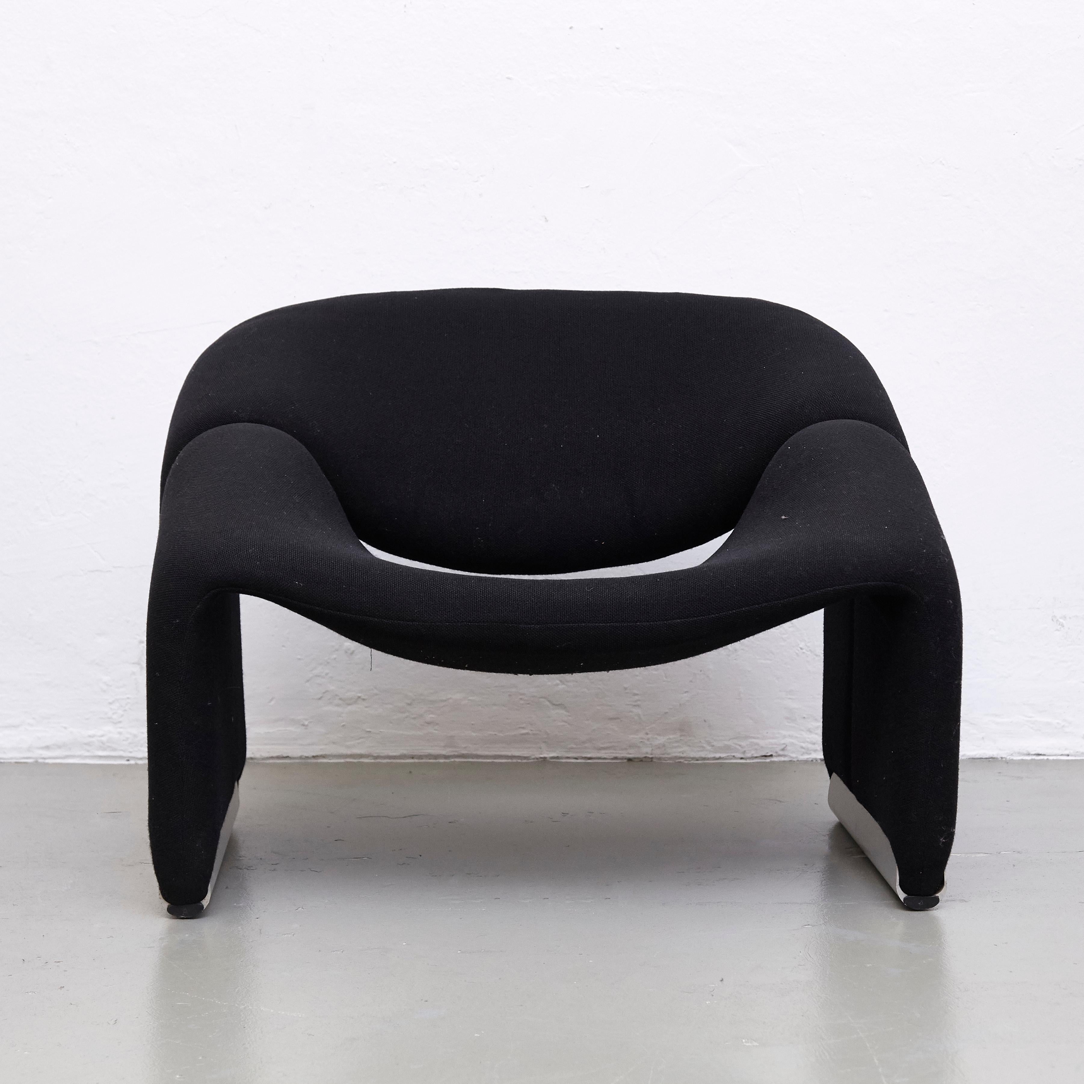 French Pierre Paulin, Mid Century Modern, Black Upholstered Groovy Lounge Chair, 1970