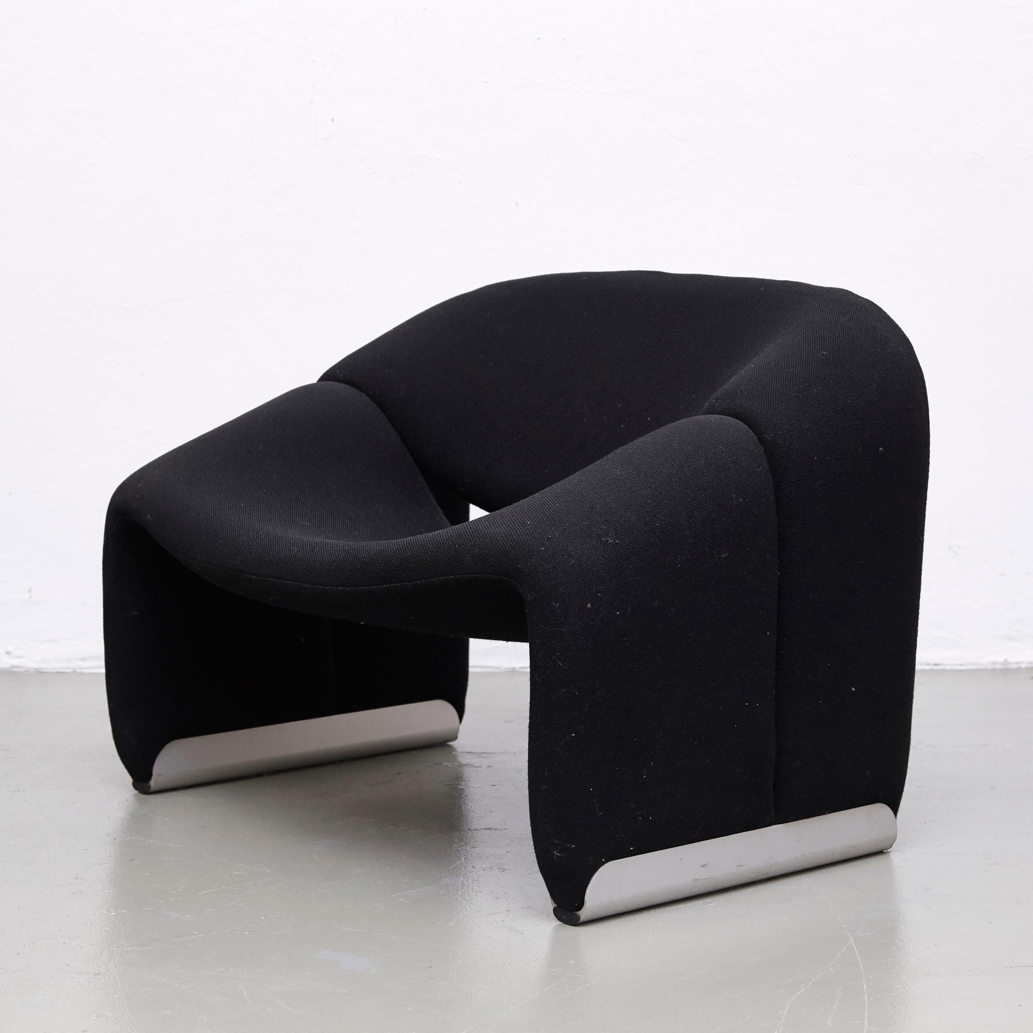 Late 20th Century Pierre Paulin, Mid Century Modern, Black Upholstered Groovy Lounge Chair, 1970