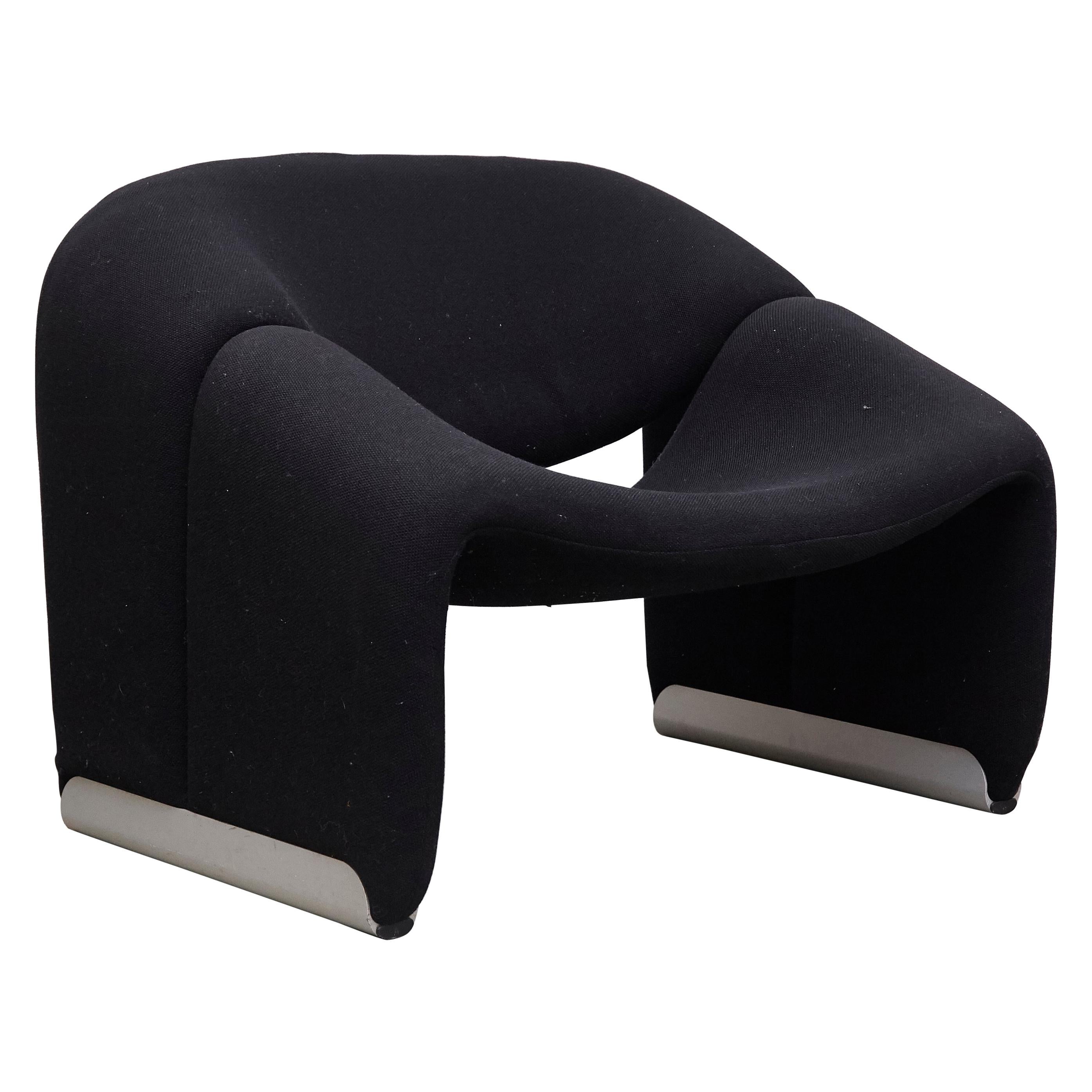 Pierre Paulin, Mid Century Modern, Black Upholstered Groovy Lounge Chair, 1970