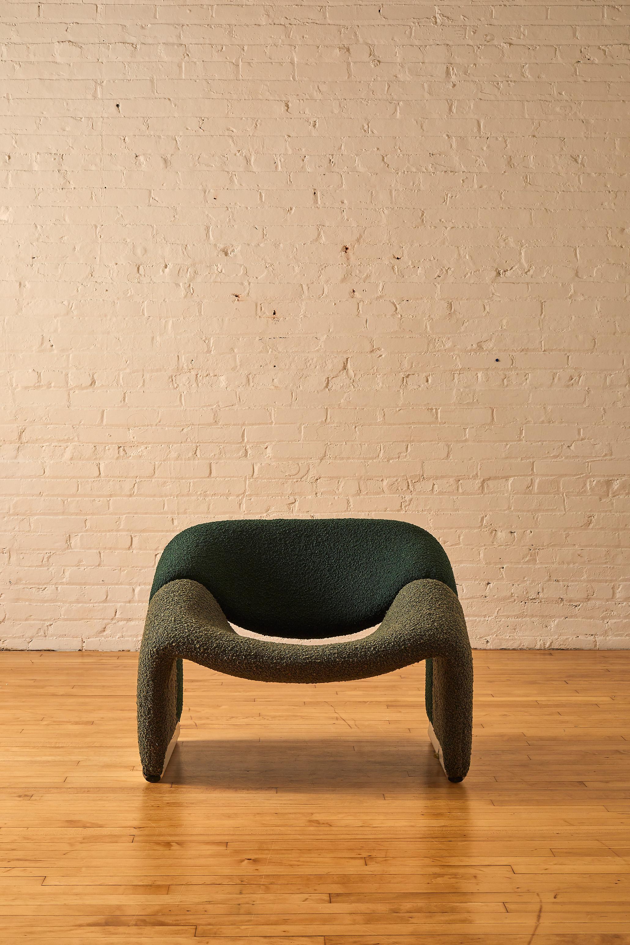 Pierre Paulin “Groovy” lounge chair. Newly re-upholstered in two-tone green boucle.

