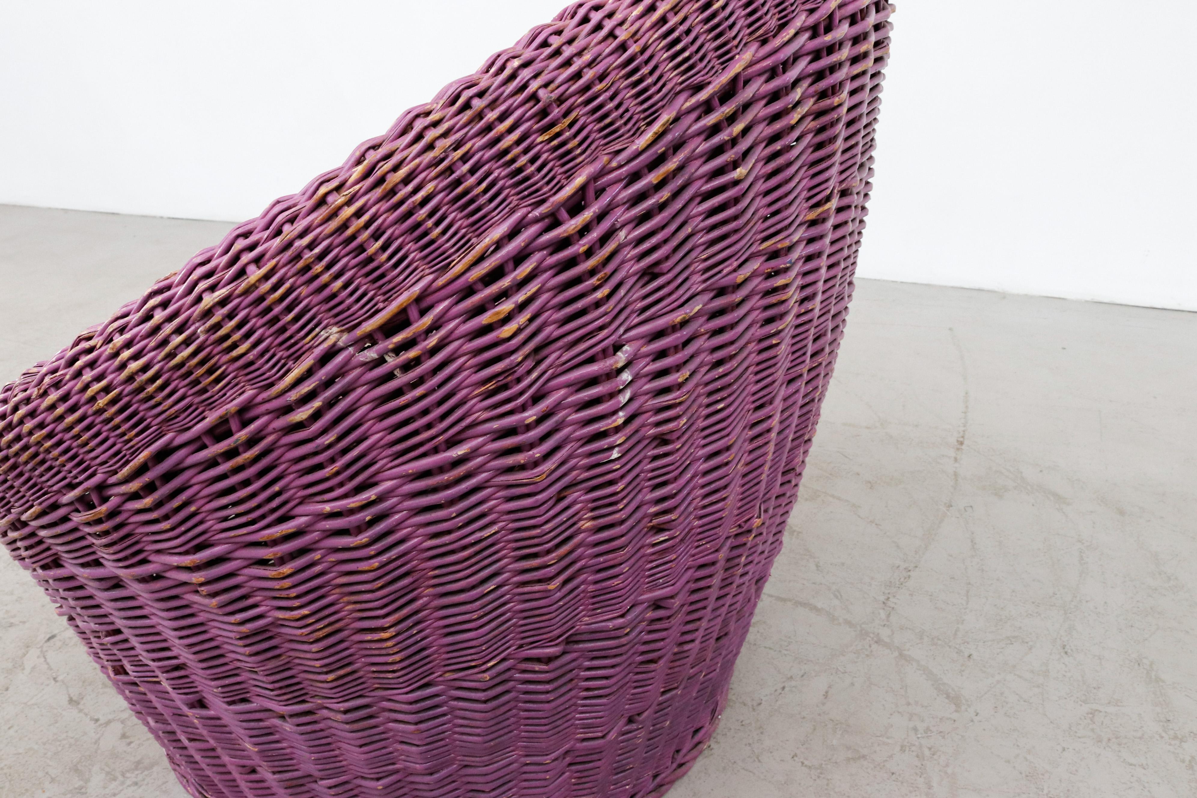 Pierre Paulin Inspired Boysenberry Rattan Basket Chair 4