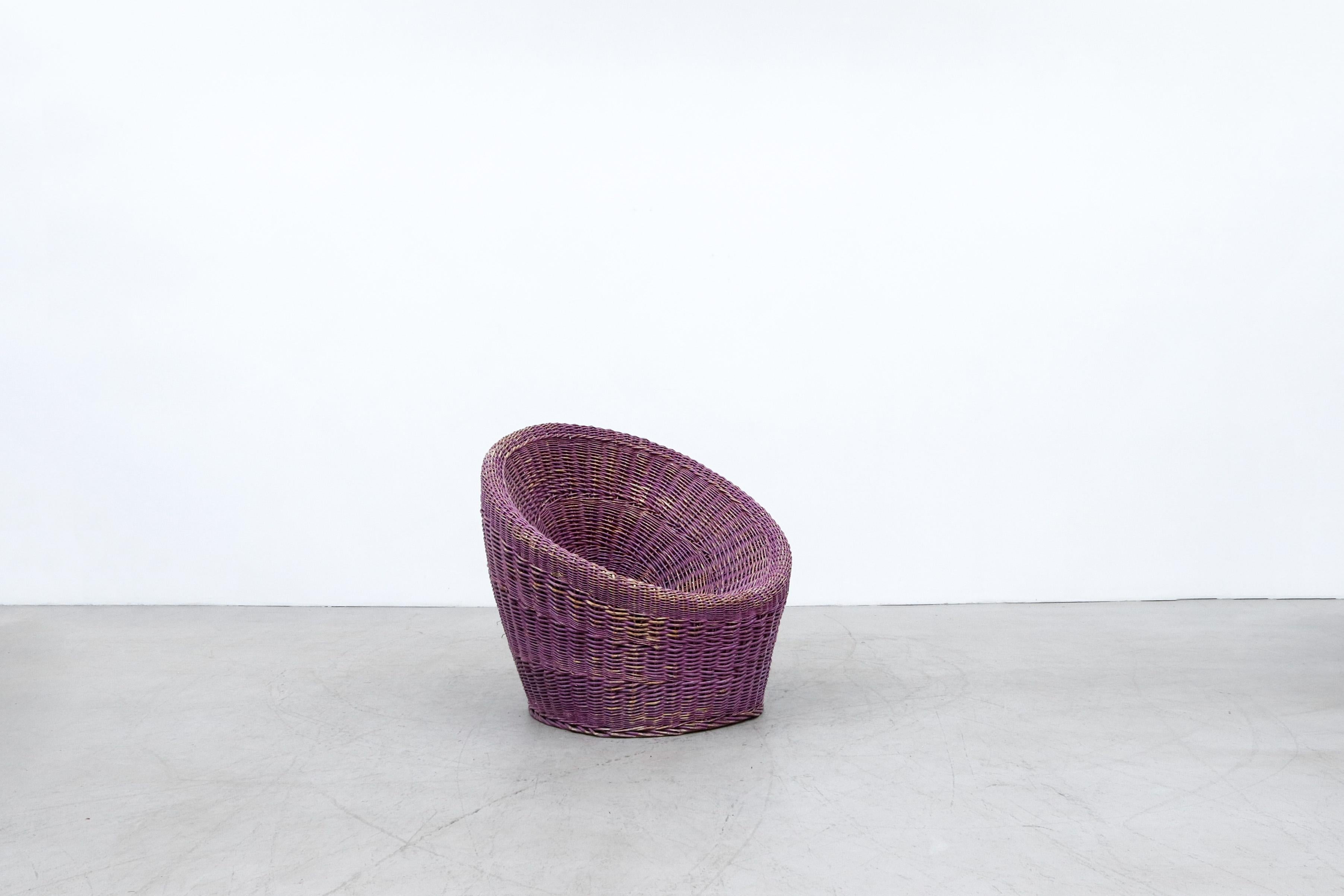 Mid-Century Modern Pierre Paulin Inspired Boysenberry Rattan Basket Chair
