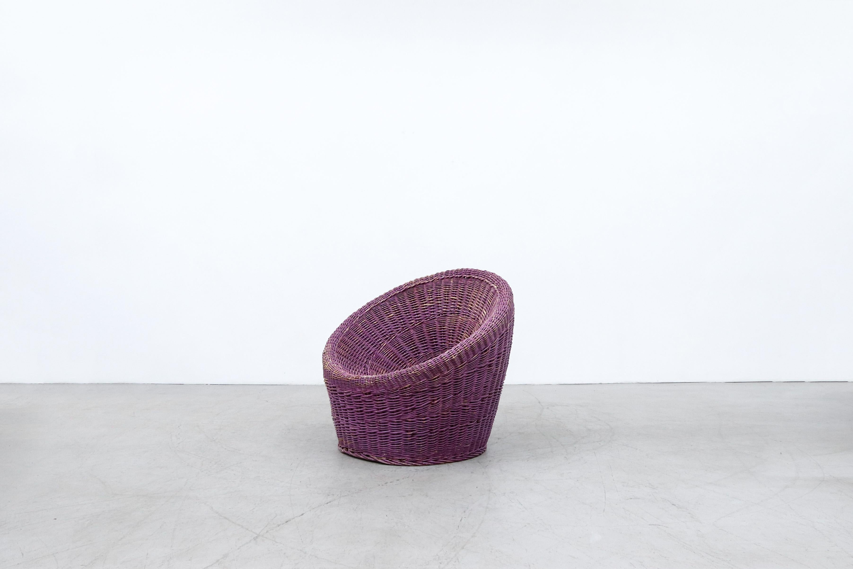 Dutch Pierre Paulin Inspired Boysenberry Rattan Basket Chair