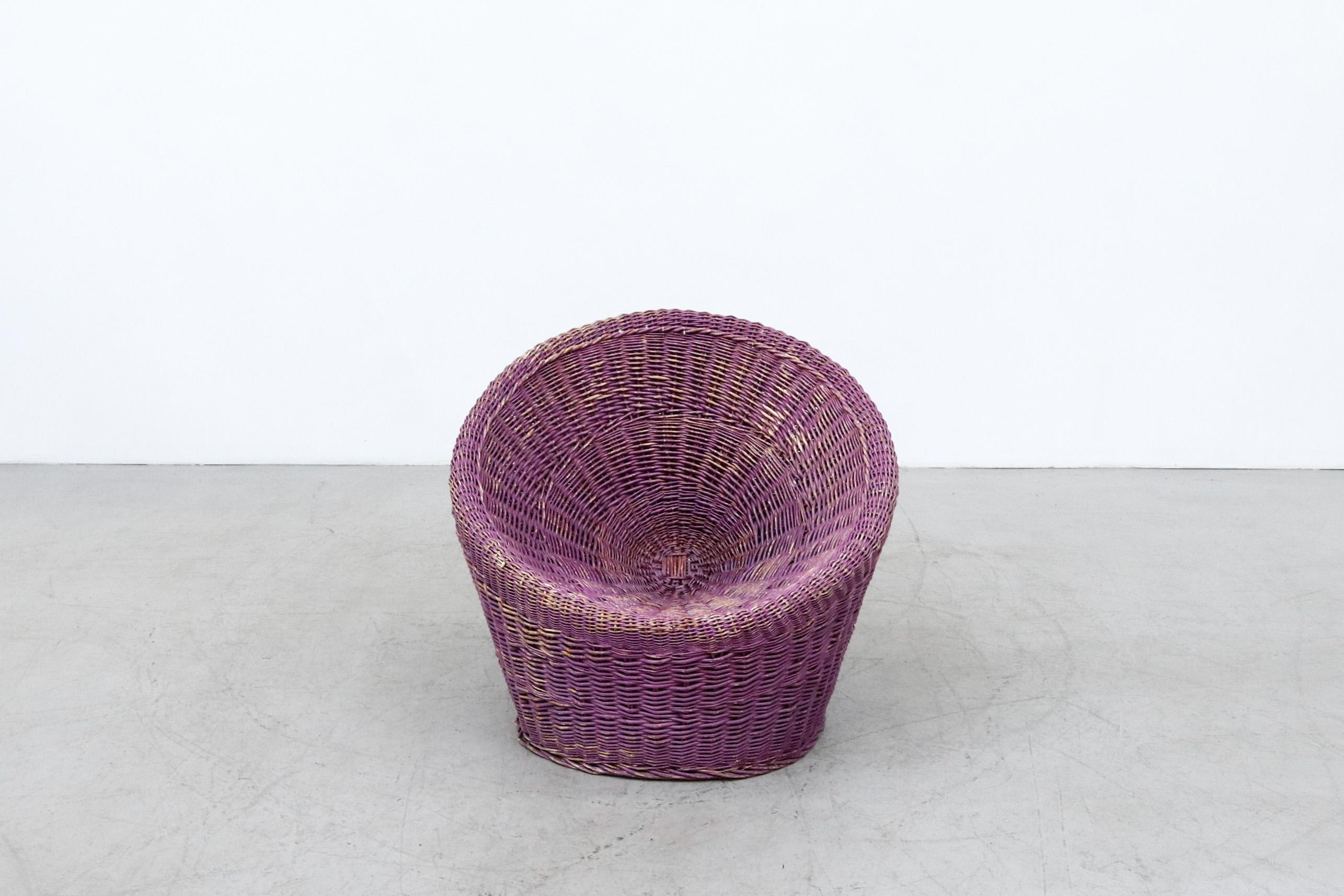 Mid-20th Century Pierre Paulin Inspired Boysenberry Rattan Basket Chair