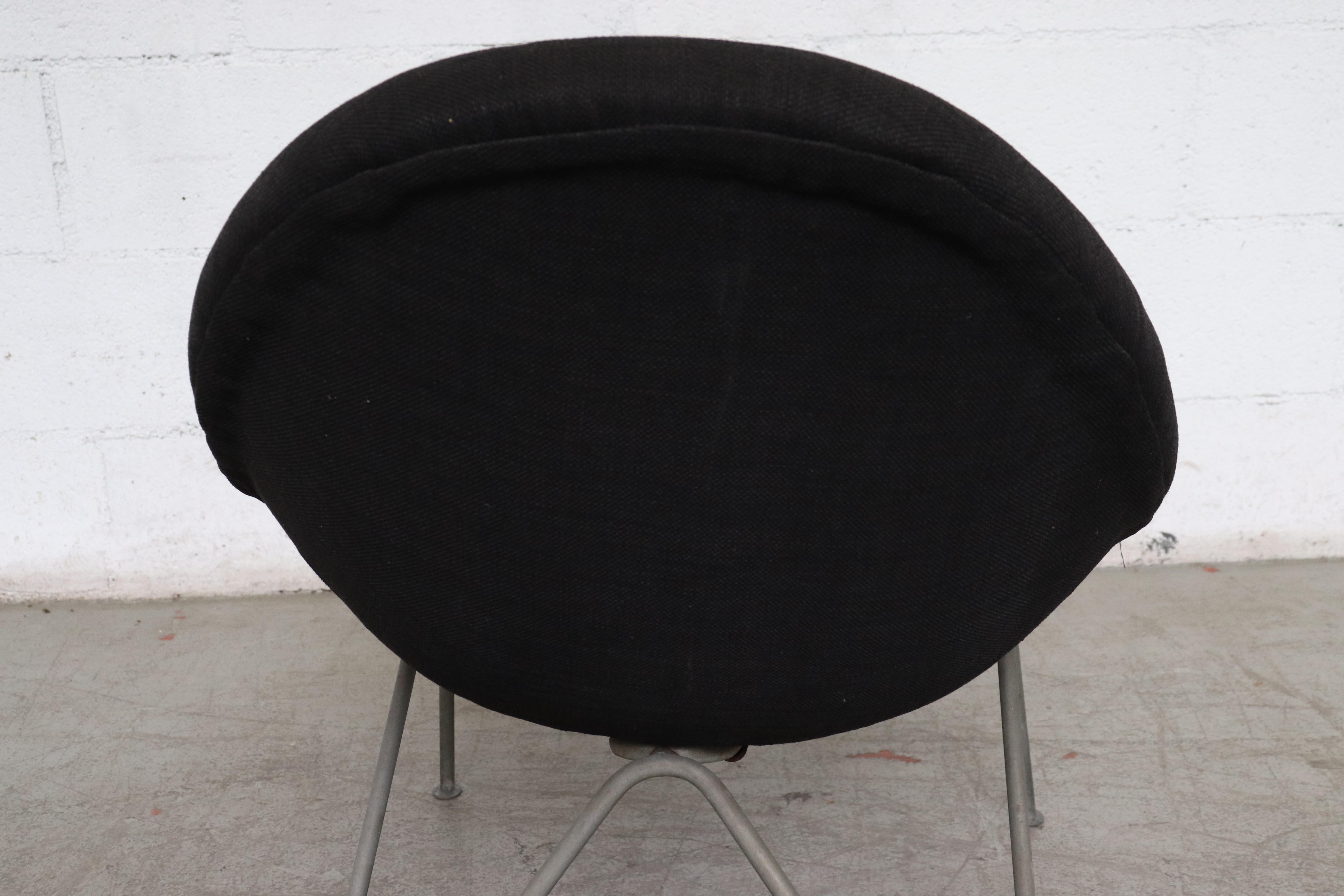 Mid-20th Century Pierre Paulin Inspired Small Black Mid-Century Bucket Chair w/ Gray Hairpin Legs For Sale