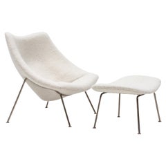 Pierre Paulin Large "Oyster" Chair and Footstool for Artifort in Pierre Frey