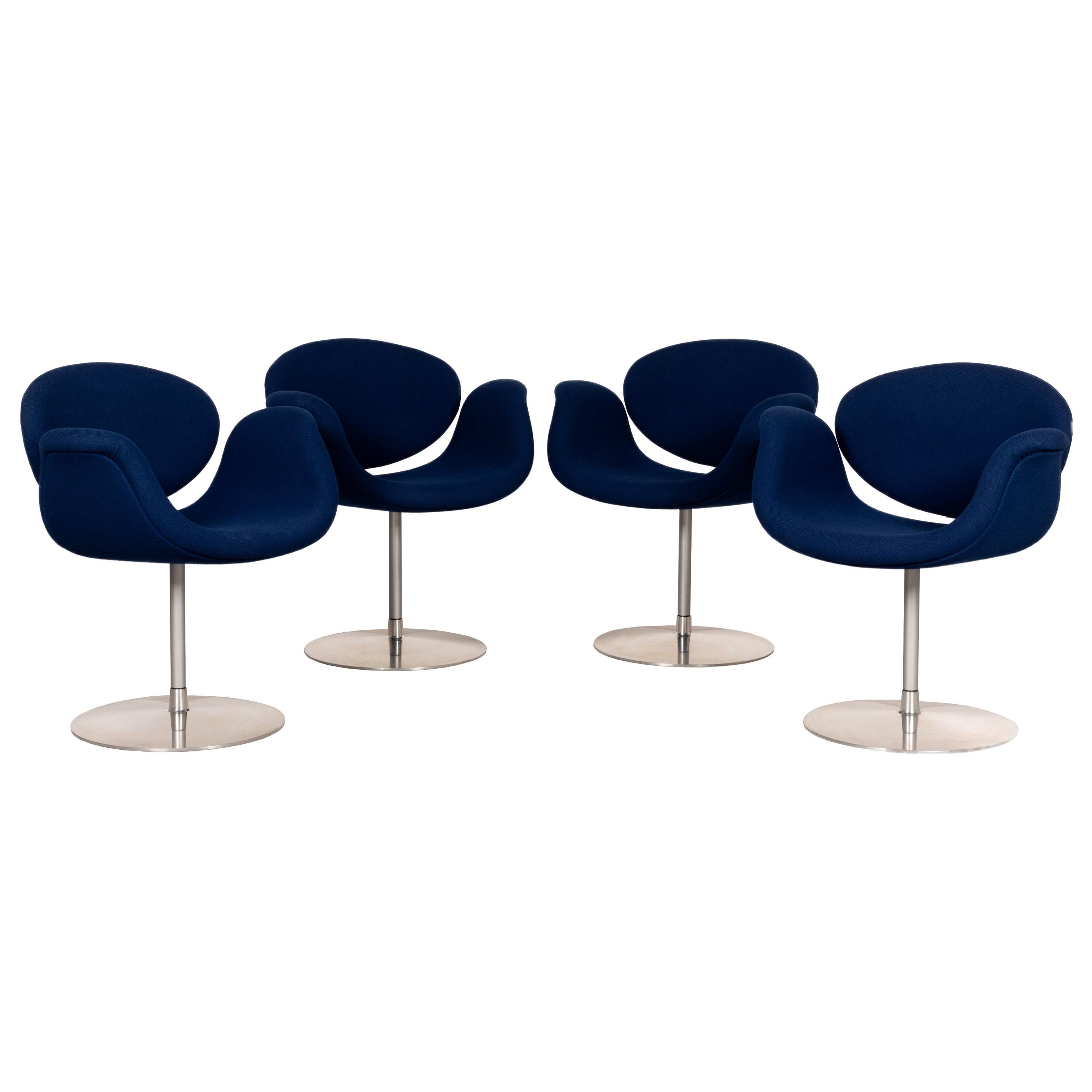 Pierre Paulin Little Tulip Dining Chair in Blue Fabric for Artifort, Netherlands