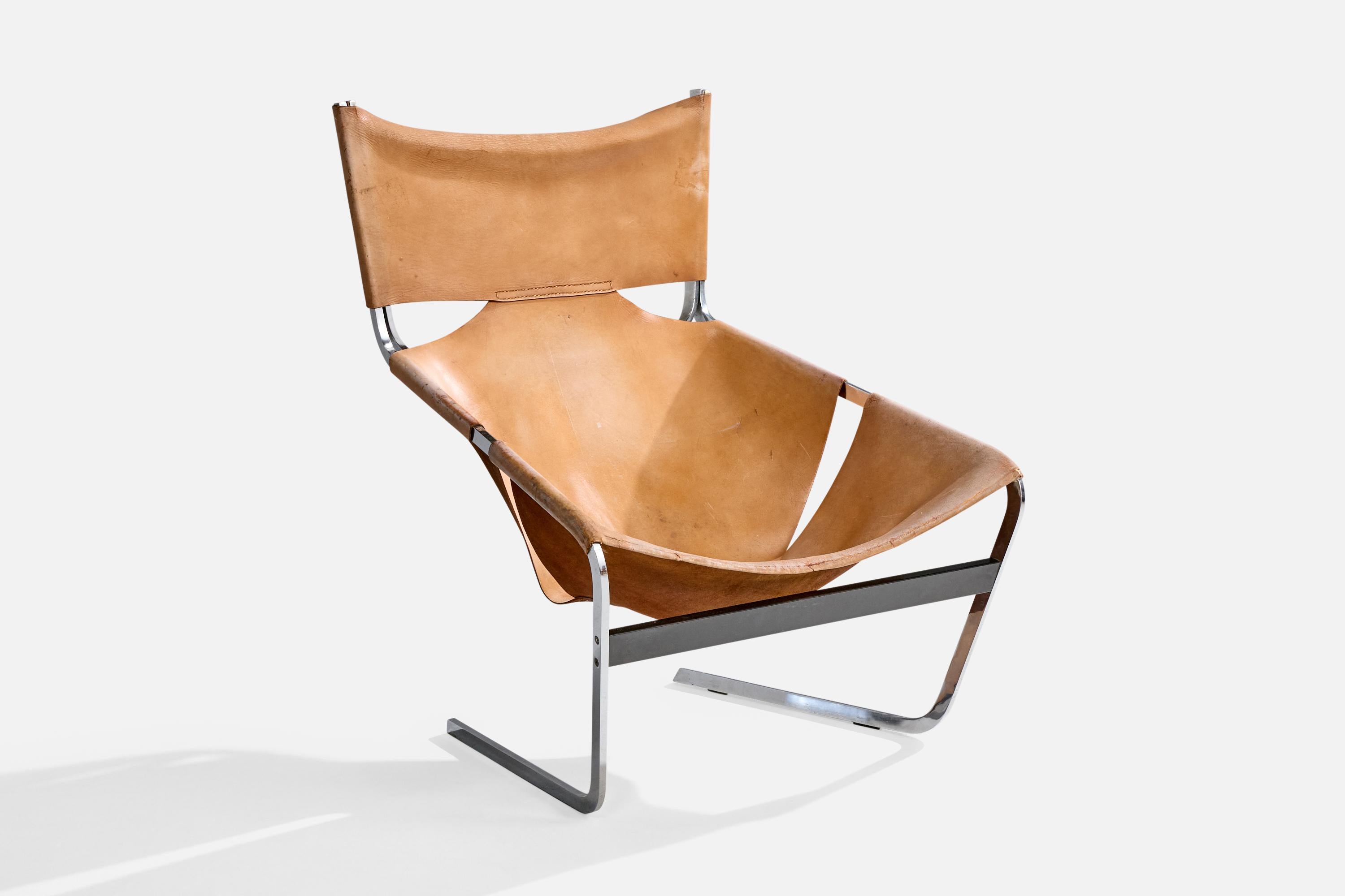 A brown leather and metal 