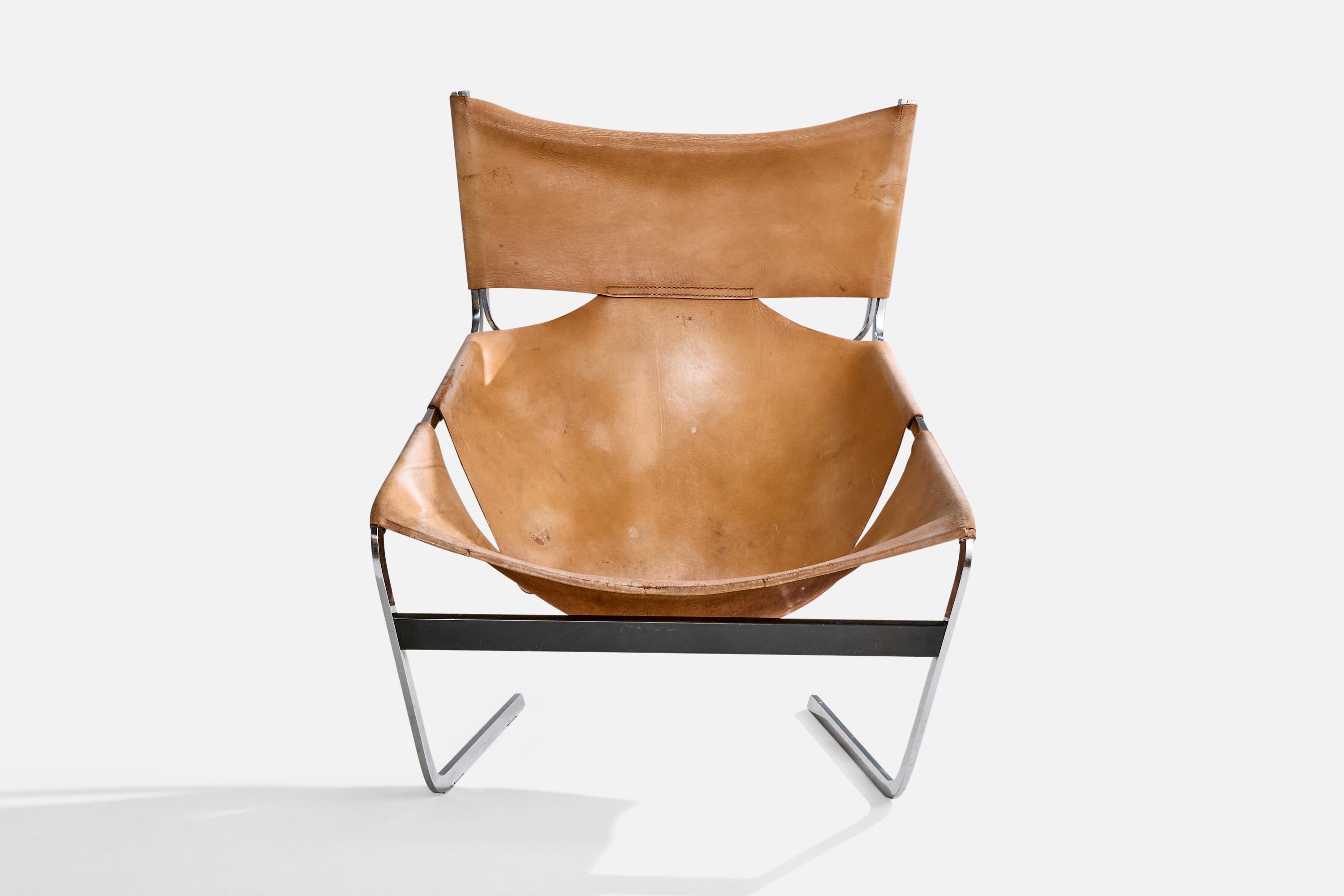 Mid-Century Modern Pierre Paulin, Lounge Chair, Metal, Leather, Netherlands, 1960s For Sale