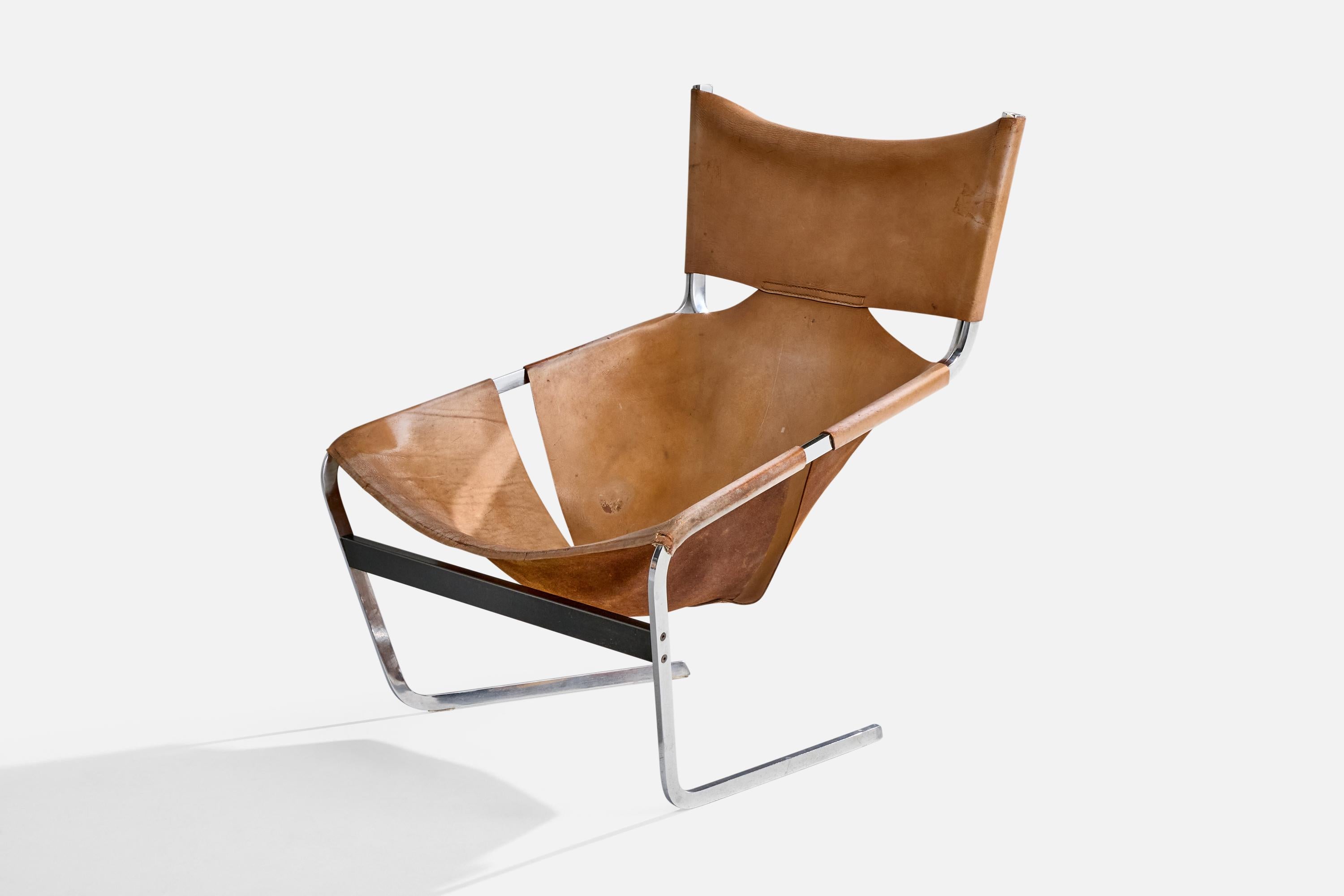 Dutch Pierre Paulin, Lounge Chair, Metal, Leather, Netherlands, 1960s For Sale