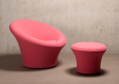 Pierre Paulin Mushroom Armchair and Ottoman in Pink Wool by Artifort