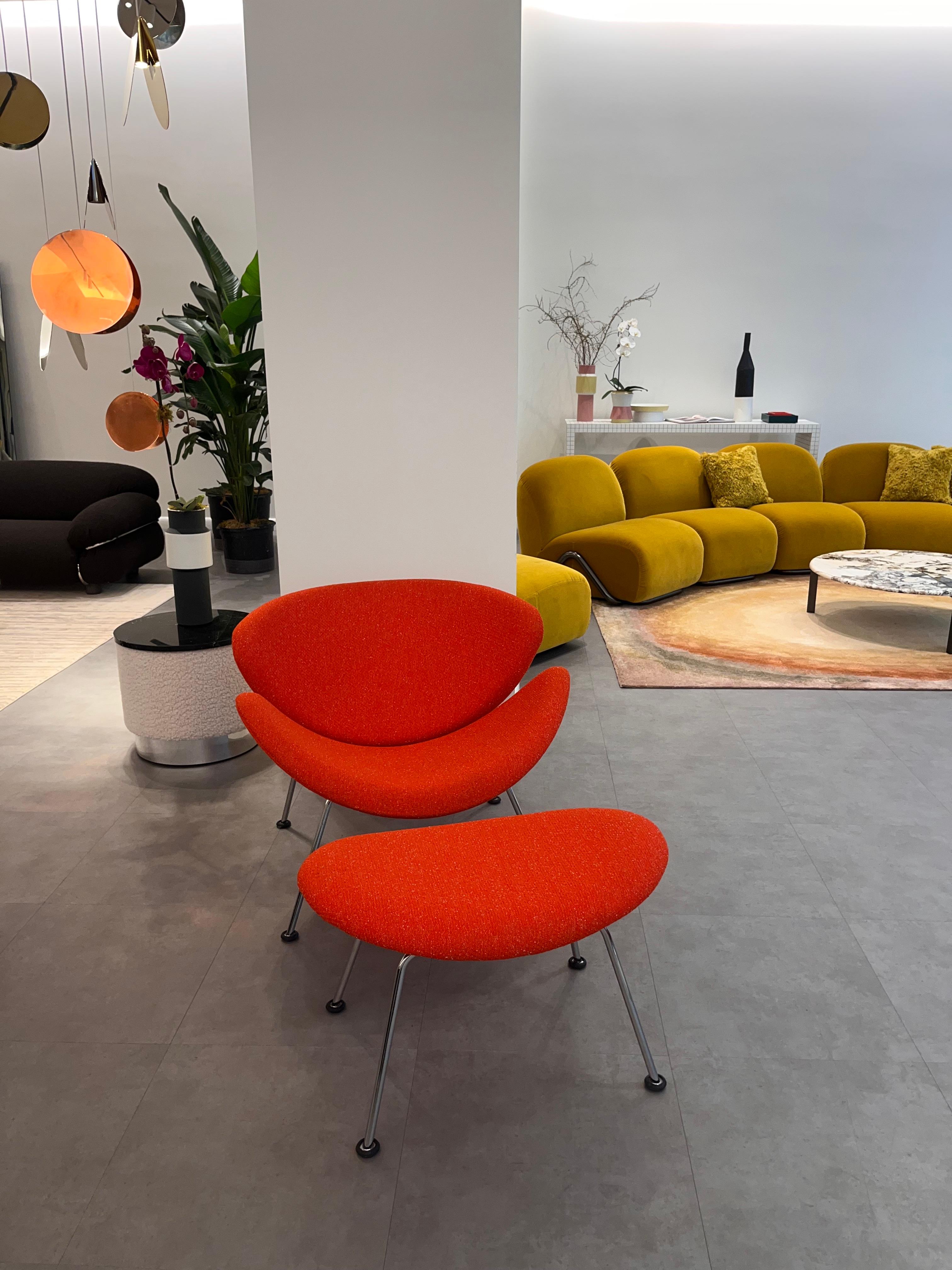 Pierre Paulin Orange Slice Armchair and Ottoman in Raf Simon Pilot Fabric STOCK In Excellent Condition In New York, NY