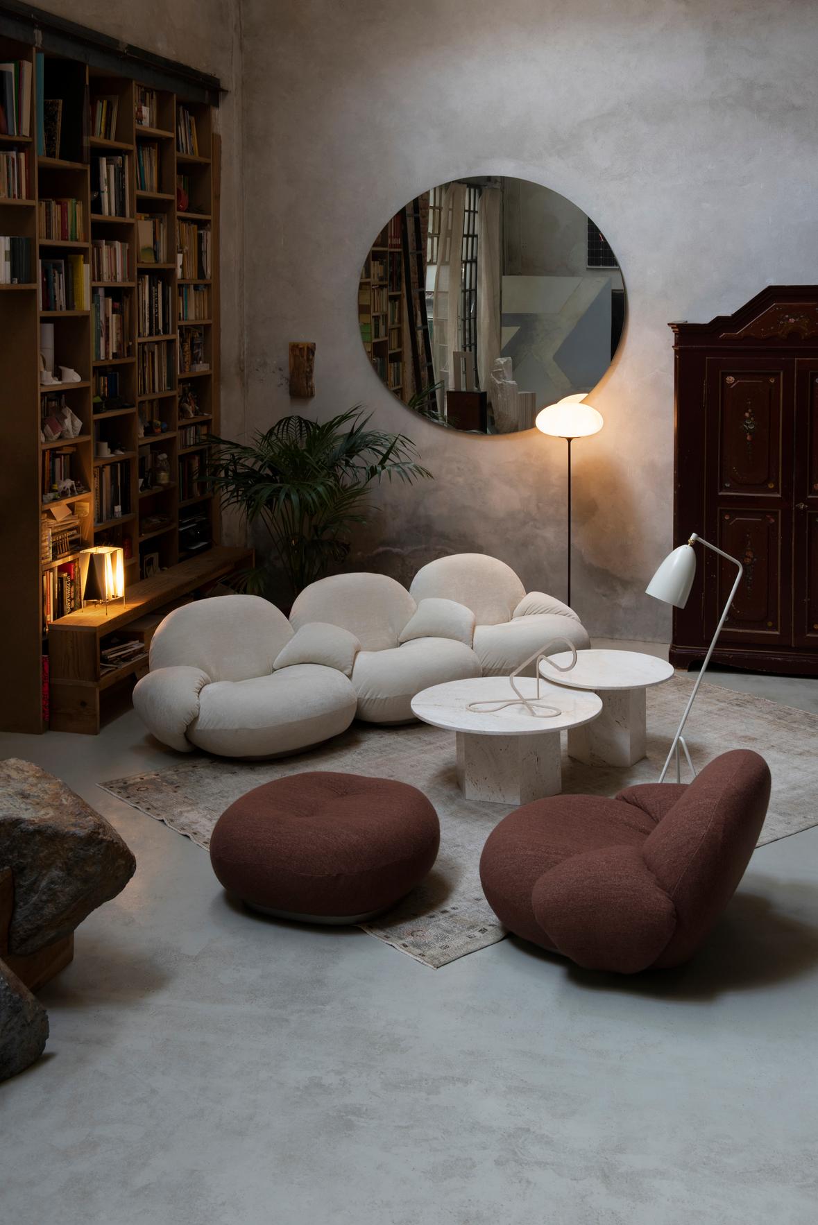 Cotton Pierre Paulin 'Pacha' Upholstered Ottoman with Pearl Base for Gubi For Sale