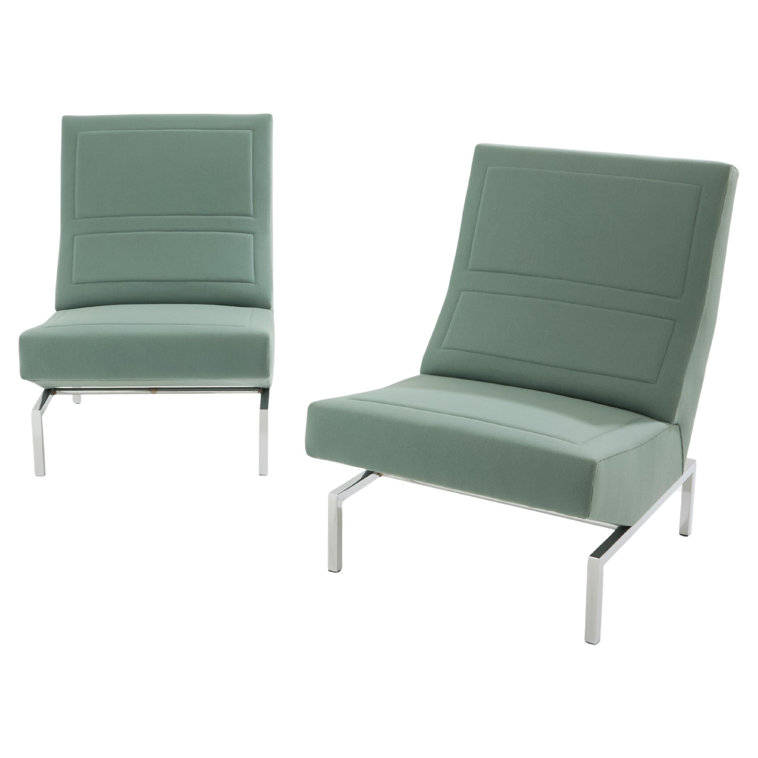 Pierre Paulin pair of CM236 armchairs chrome satin wool velvet 1960 For Sale