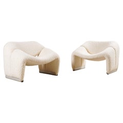 Pierre Paulin, Pair of F598 Groovy Armchairs by Artifort, Newly Upholstered