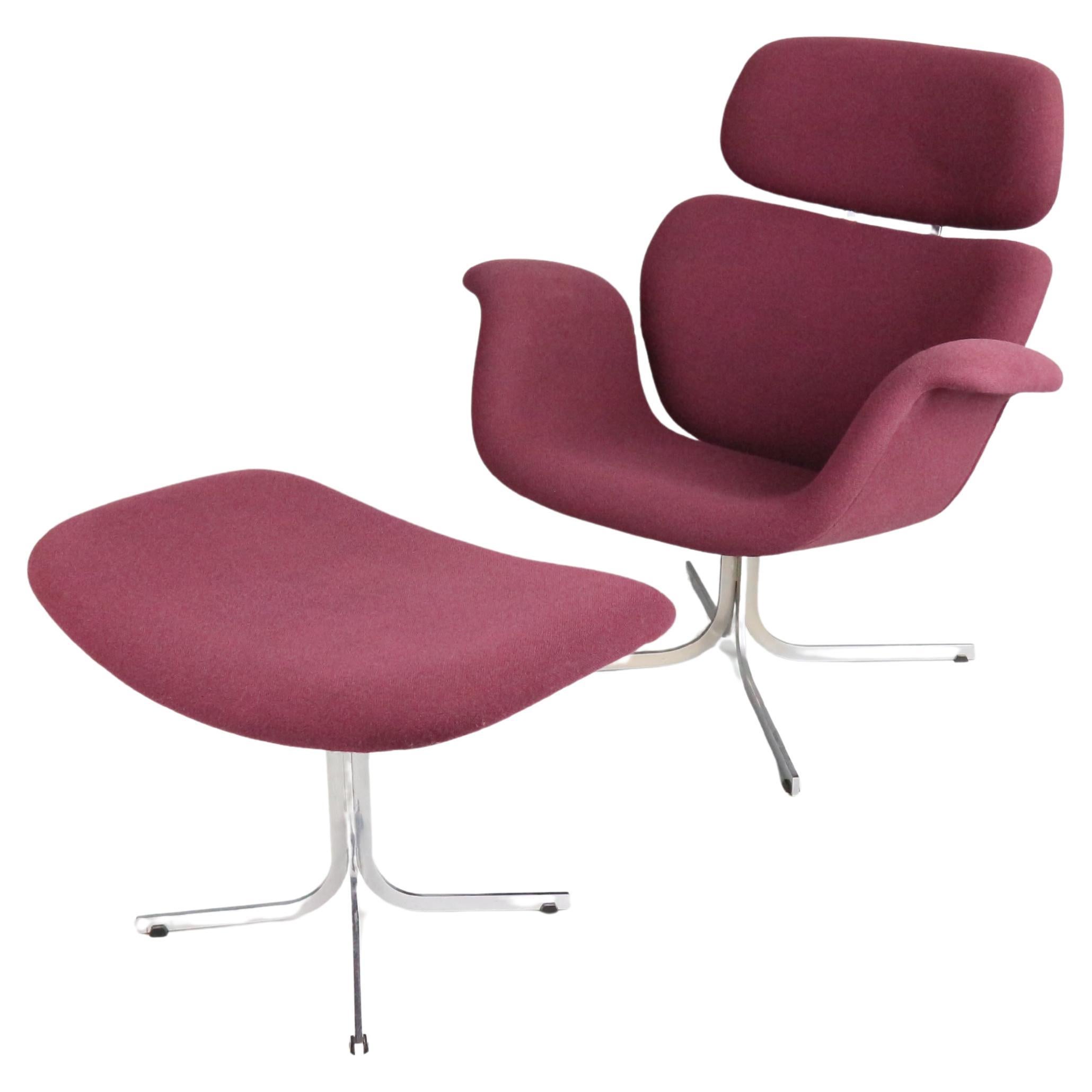 Pierre Paulin Chaise longue violette "Big Tulip" F551 & Ottoman, 1960's Pays-Bas