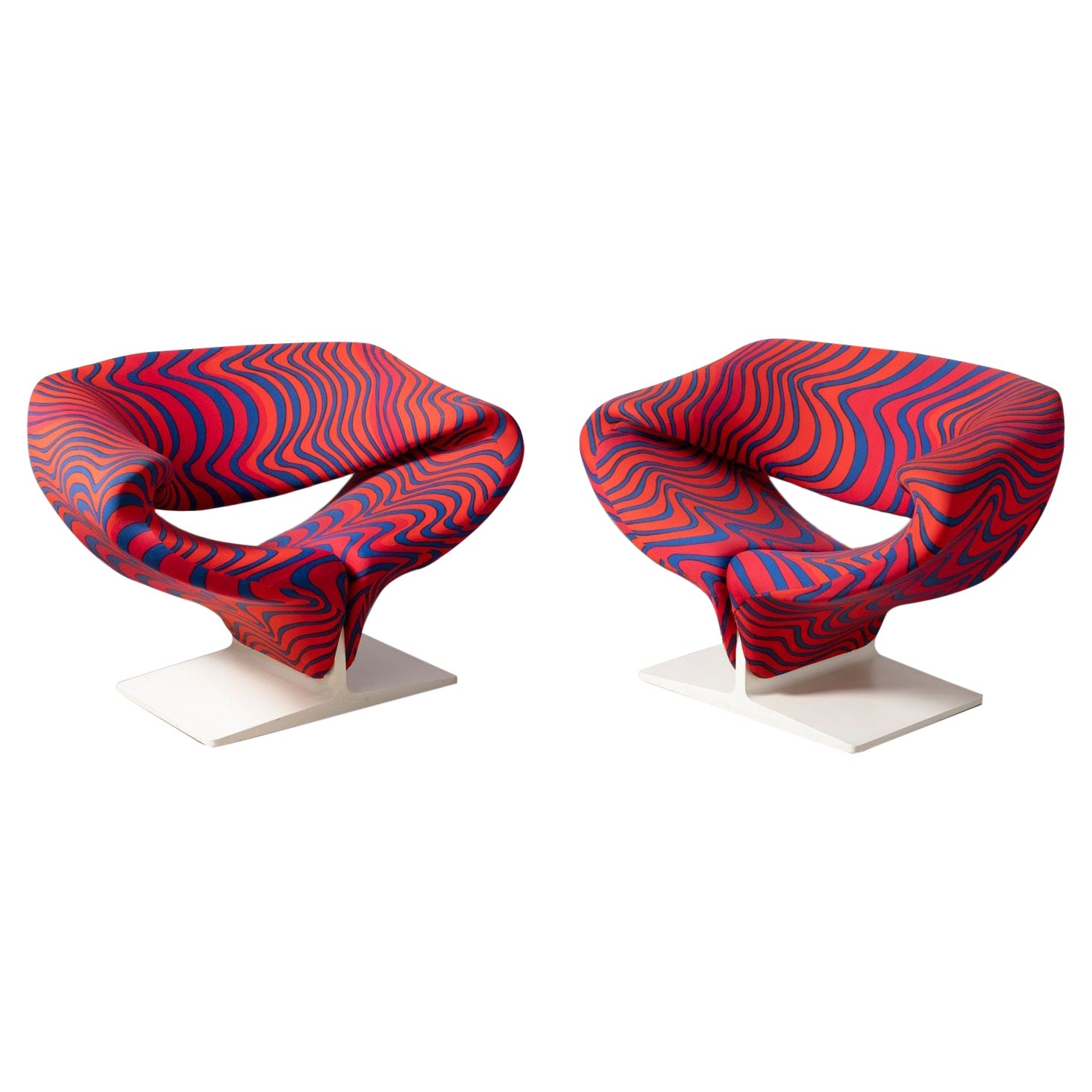 Pierre Paulin Rare et précoce "Ribbon Chairs" avec tissu original 1967 (Signé)