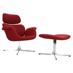 Pierre Paulin Red Lounge Chair "Big Tulip" F551 & Ottoman, 1960's Netherlands