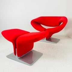 Pierre Paulin Red Ribbon Chair and Ottoman for Artifort