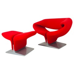 Pierre Paulin Red Ribbon Chair and Ottoman for Artifort
