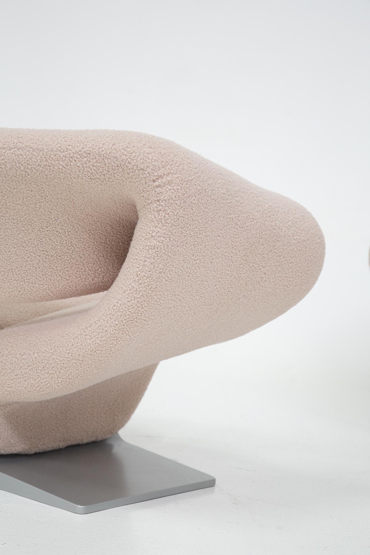 Mid-20th Century Pierre Paulin Ribbon Armchairs for Artifort in Pink Bouclè, First Edition