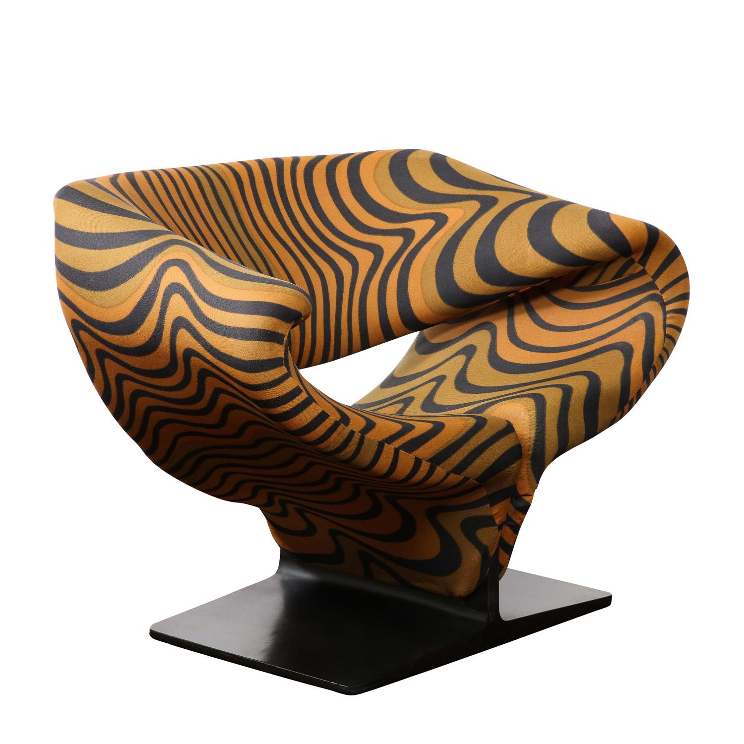 Scandinave moderne Rare et ancienne chaise Ribbon avec tissu d'origine de Pierre Paulin, signée, 1967