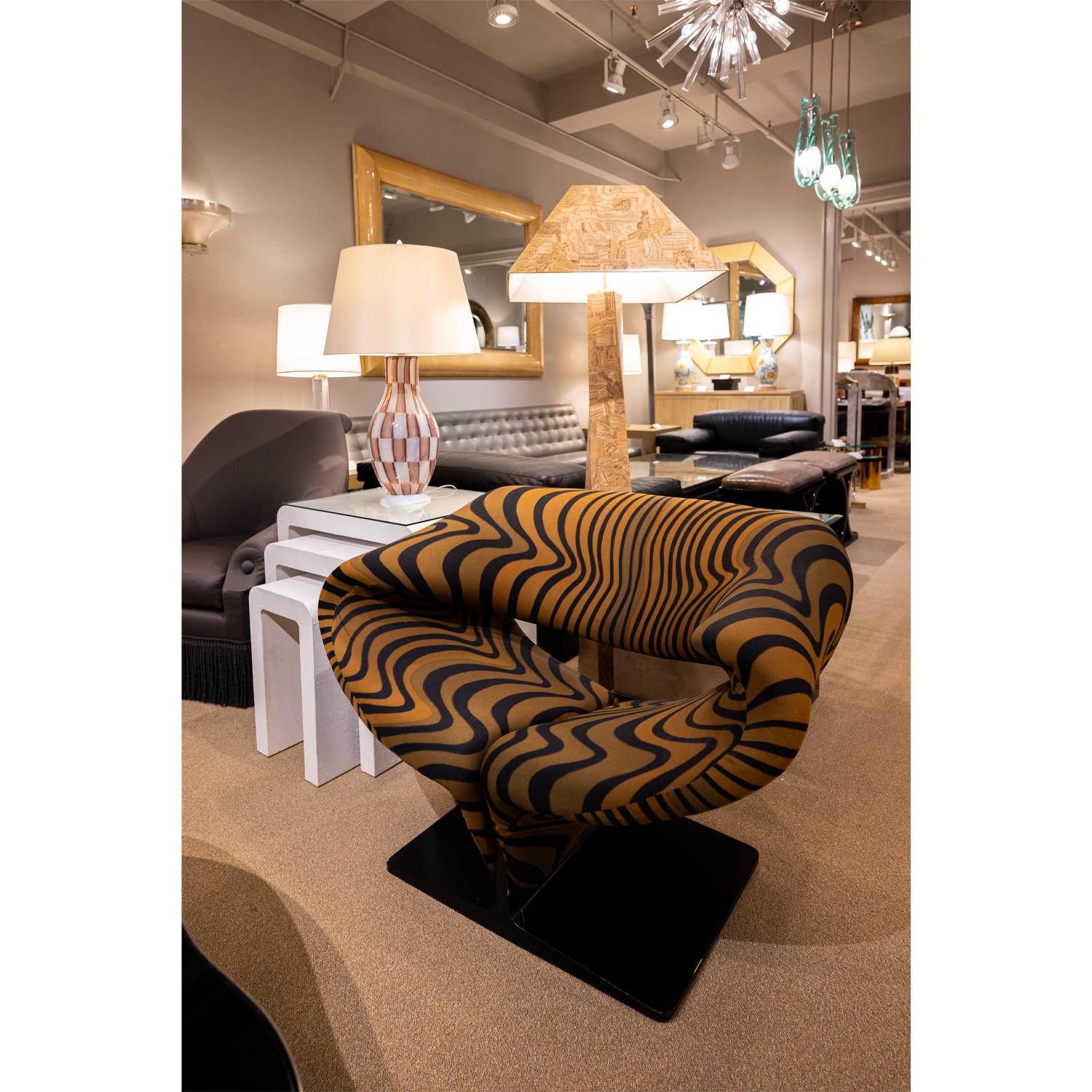 Tissu Rare et ancienne chaise Ribbon avec tissu d'origine de Pierre Paulin, signée, 1967