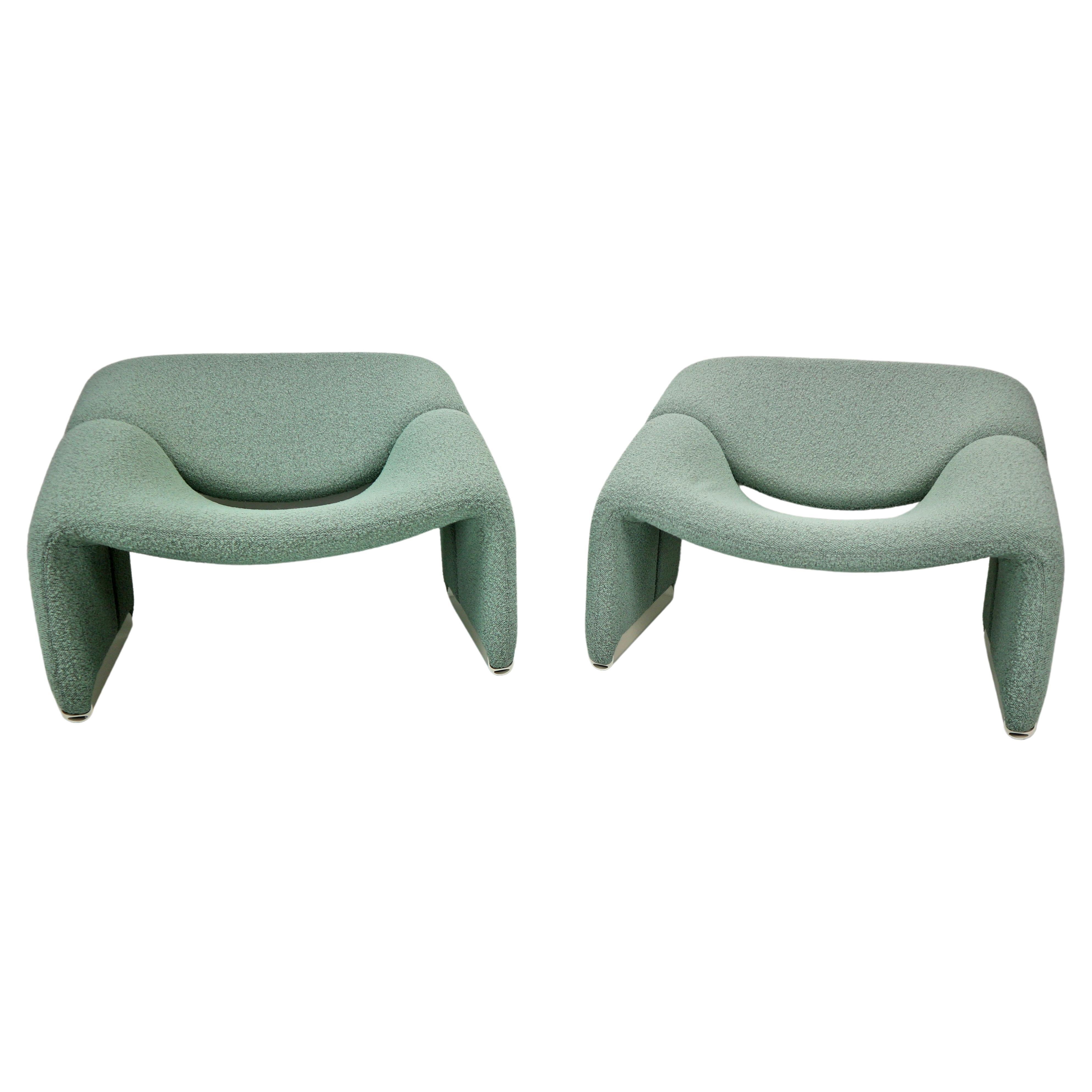 Pierre Paulin Set of 2 F598 Groovy Armchairs for Artifort New Upholstery, 1972 For Sale