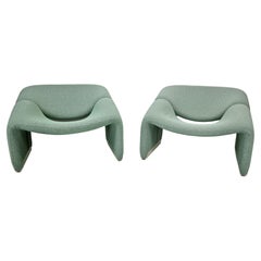 Pierre Paulin Set of 2 F598 Groovy Armchairs for Artifort New Upholstery, 1972