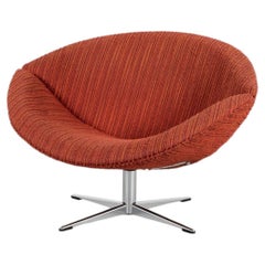 Pierre Paulin Style Slice Swivel Chair, Orange-Red Ribbed Fabric, 1960s