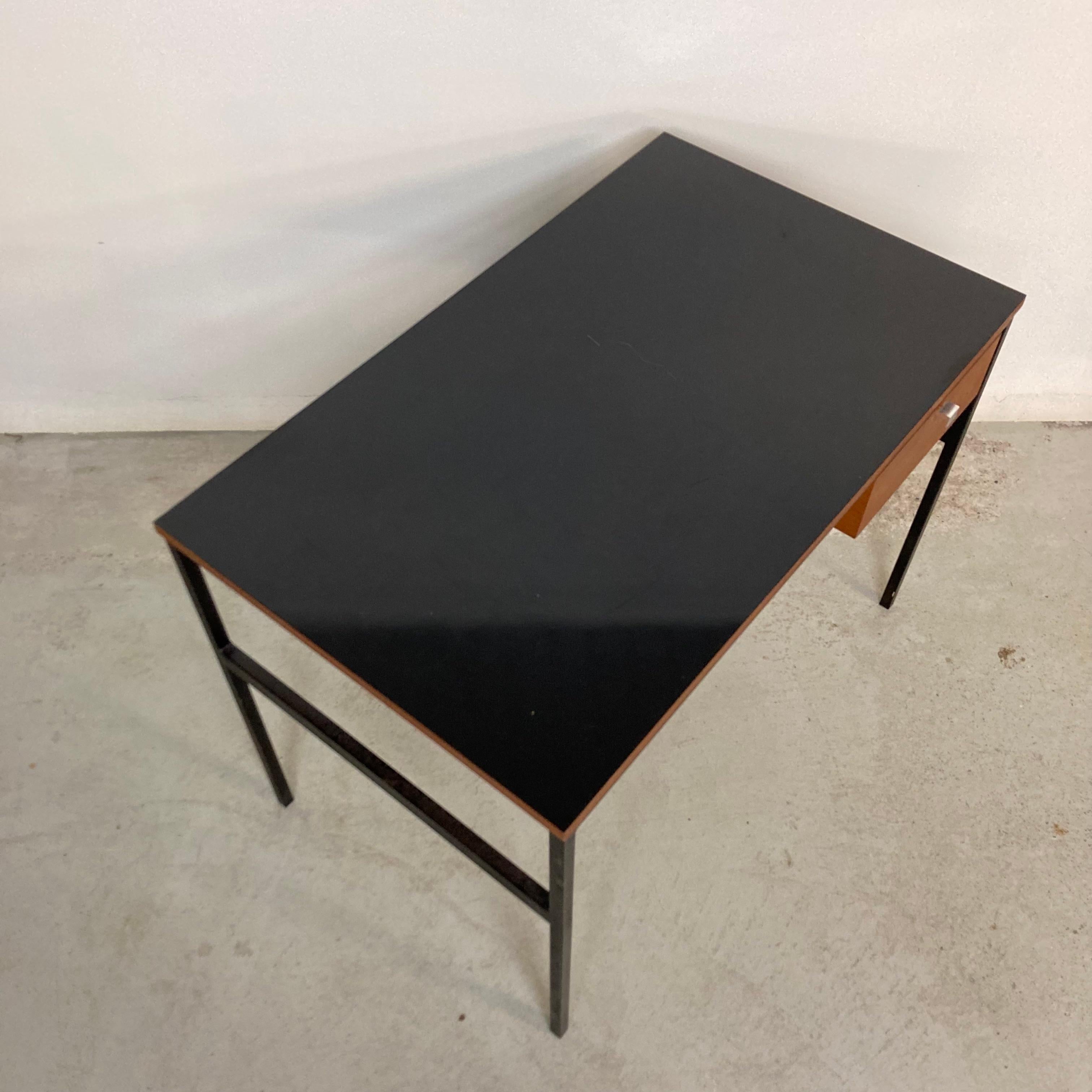 Pierre Paulin & Thonet Desk with Drawer, Metal Teak & Formica, France Circa 1955 For Sale 5