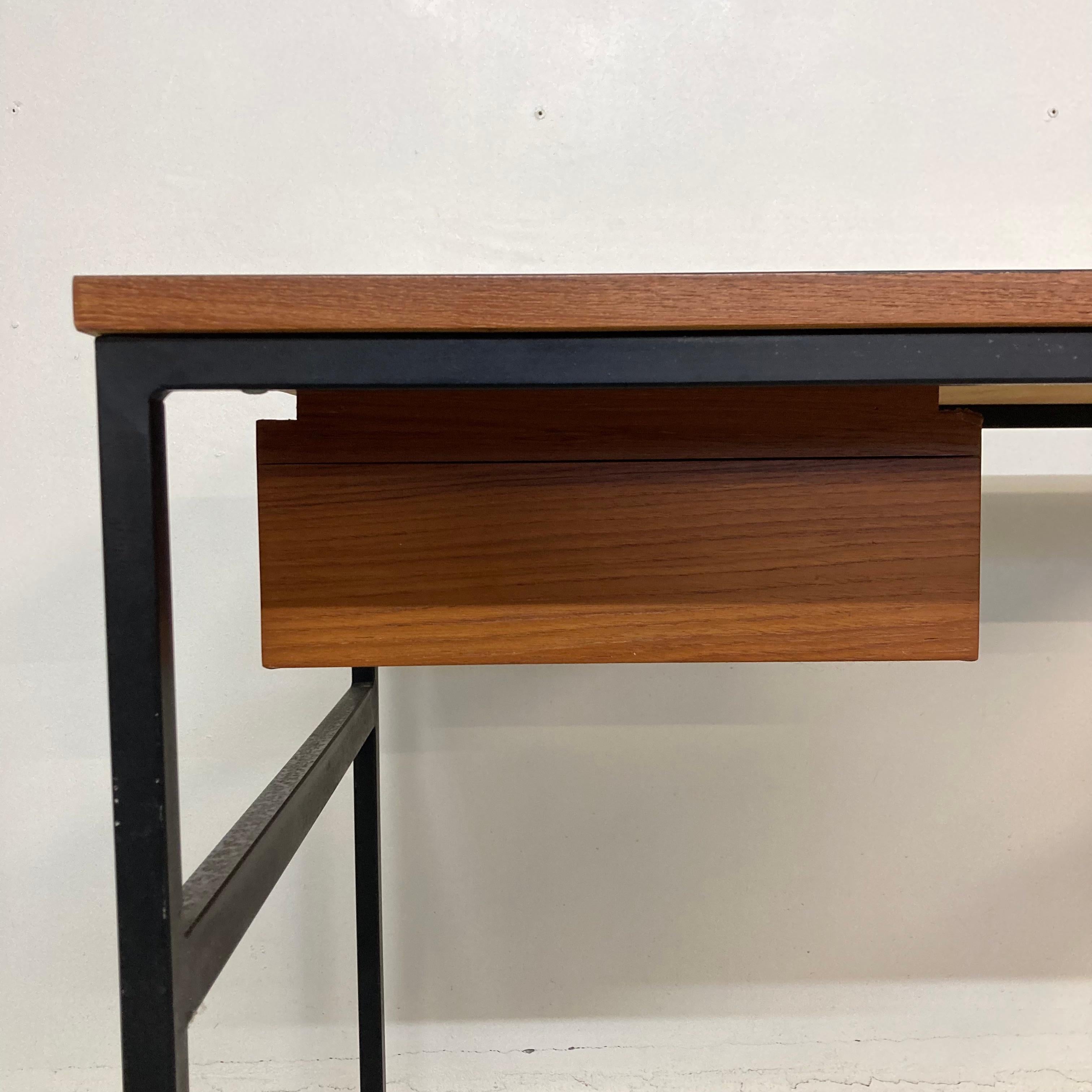Pierre Paulin & Thonet Desk with Drawer, Metal Teak & Formica, France Circa 1955 For Sale 7