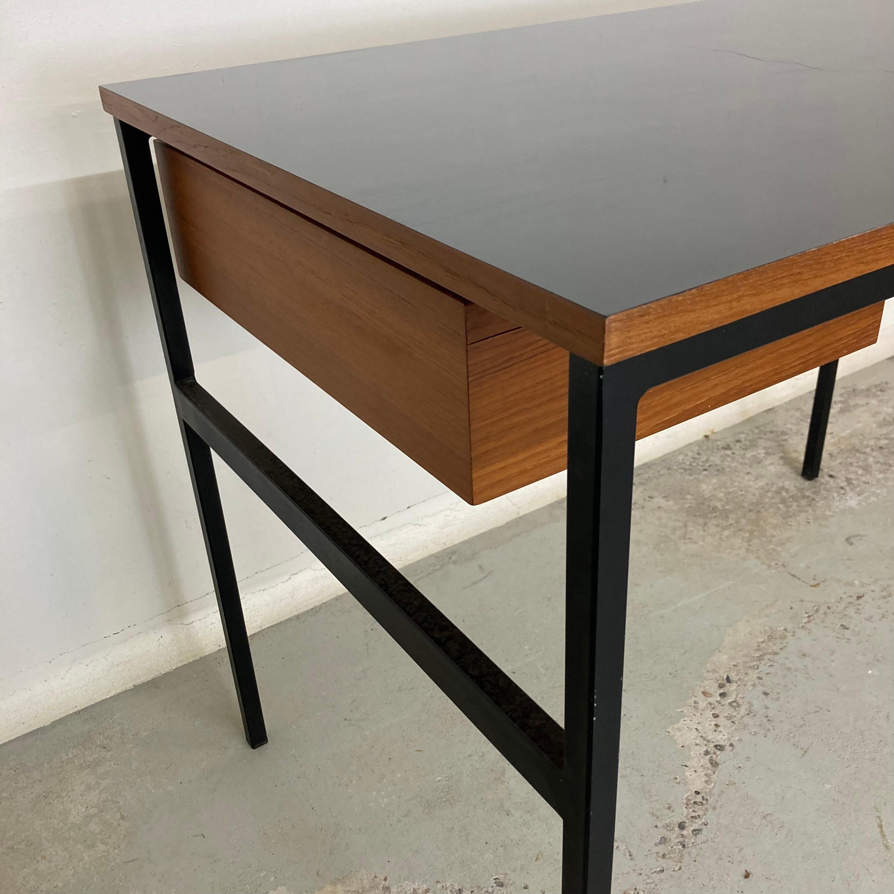 Pierre Paulin & Thonet Desk with Drawer, Metal Teak & Formica, France Circa 1955 For Sale 8