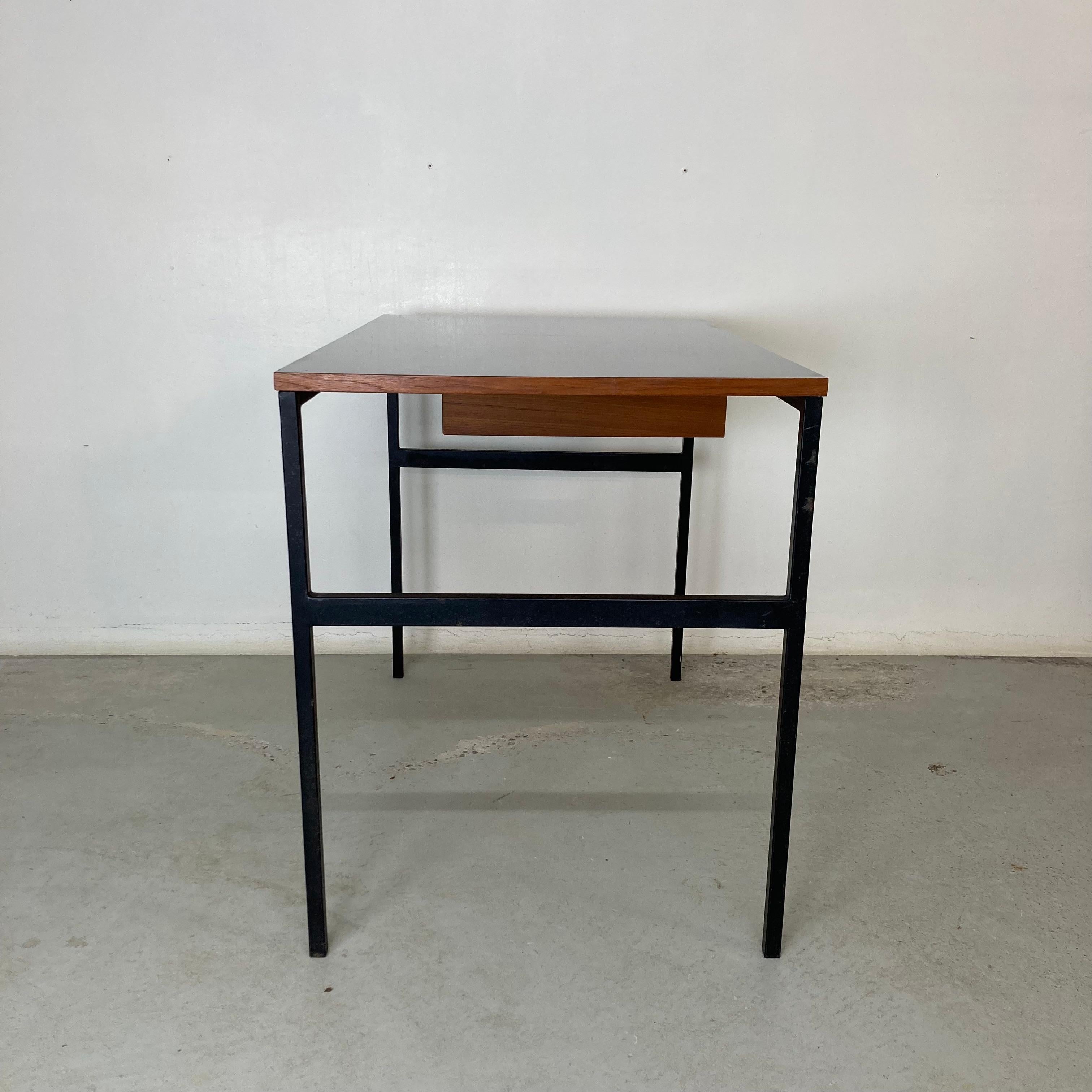 Pierre Paulin & Thonet Desk with Drawer, Metal Teak & Formica, France Circa 1955 In Good Condition For Sale In La Teste De Buch, FR
