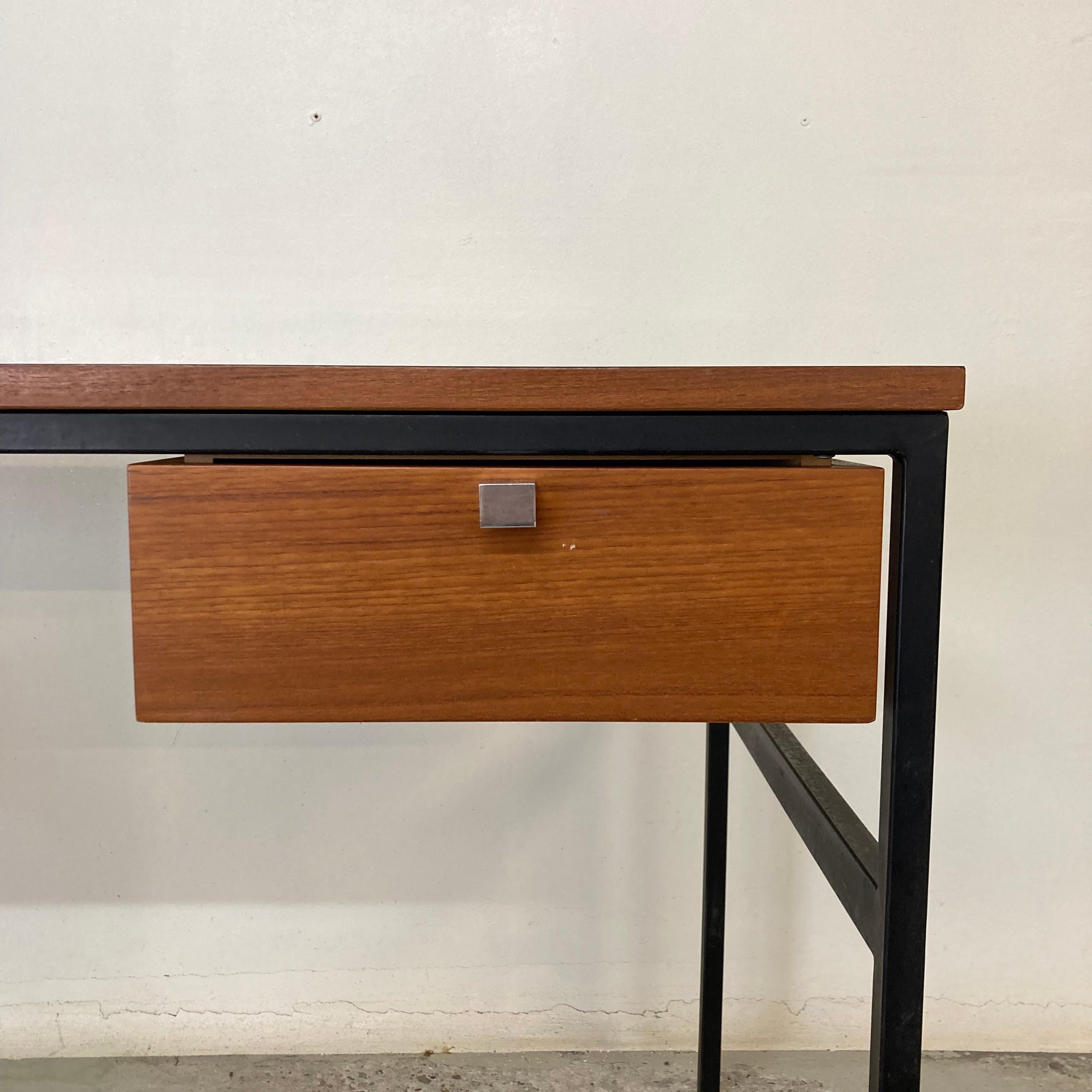 Pierre Paulin & Thonet Desk with Drawer, Metal Teak & Formica, France Circa 1955 For Sale 2