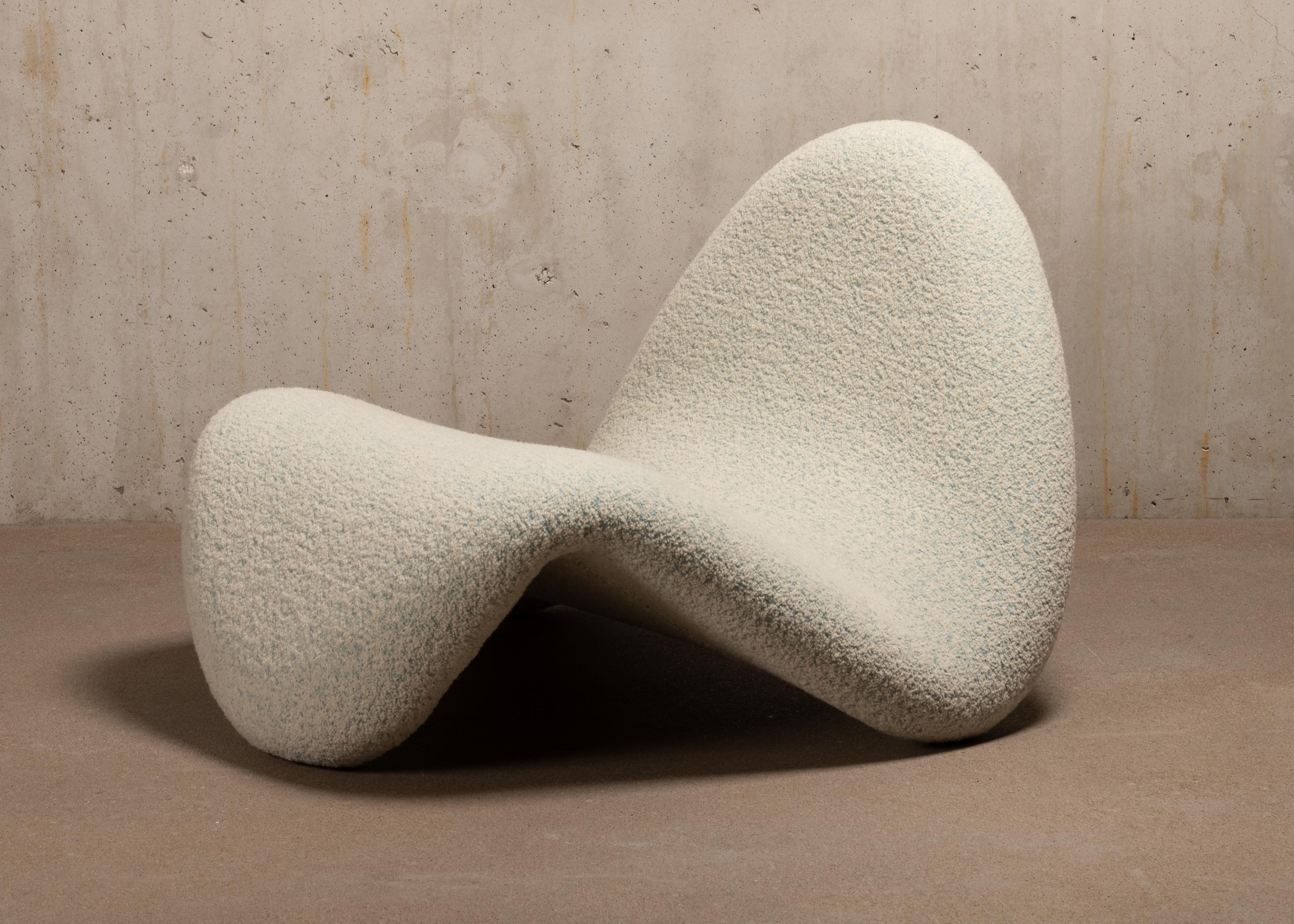 Metal Pierre Paulin Tongue Lounge Chair in Naturel Duotone Bouclé Wool for Artifort